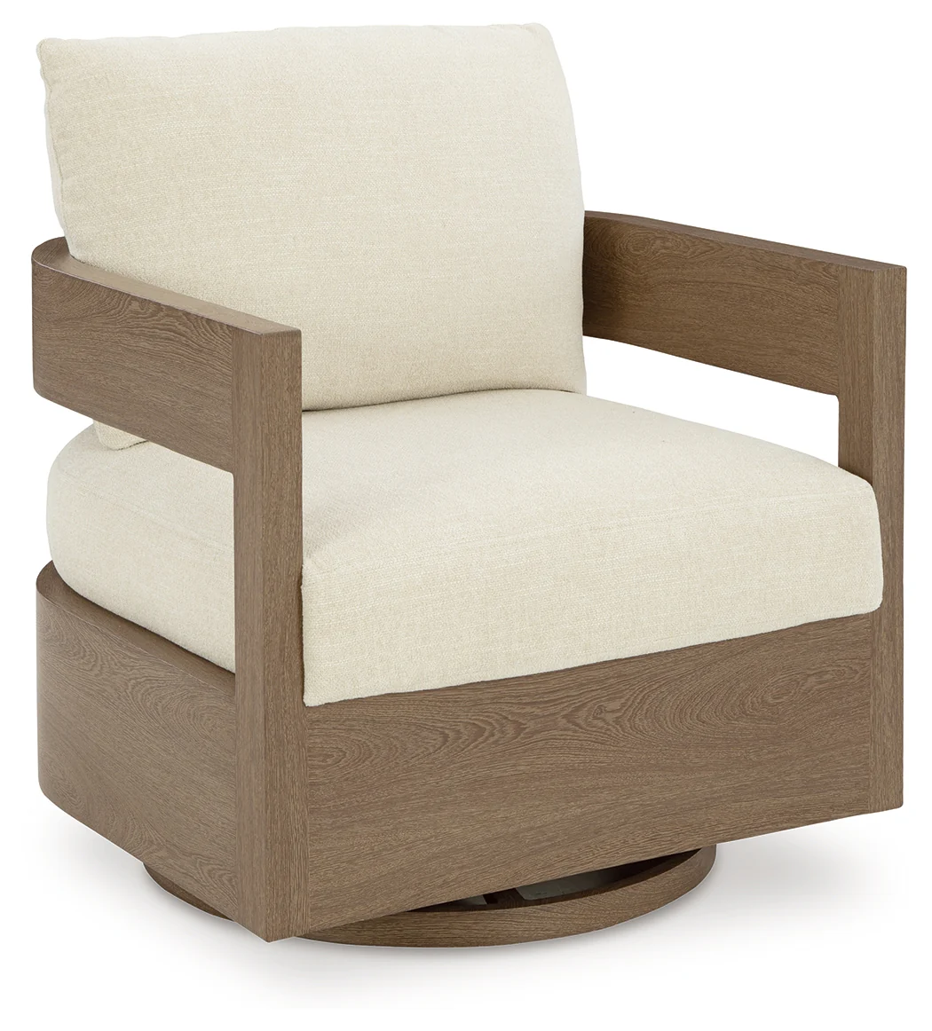 Serene Bay Dark Brown/White Outdoor Swivel Glider Chair with Cushion - Image 2