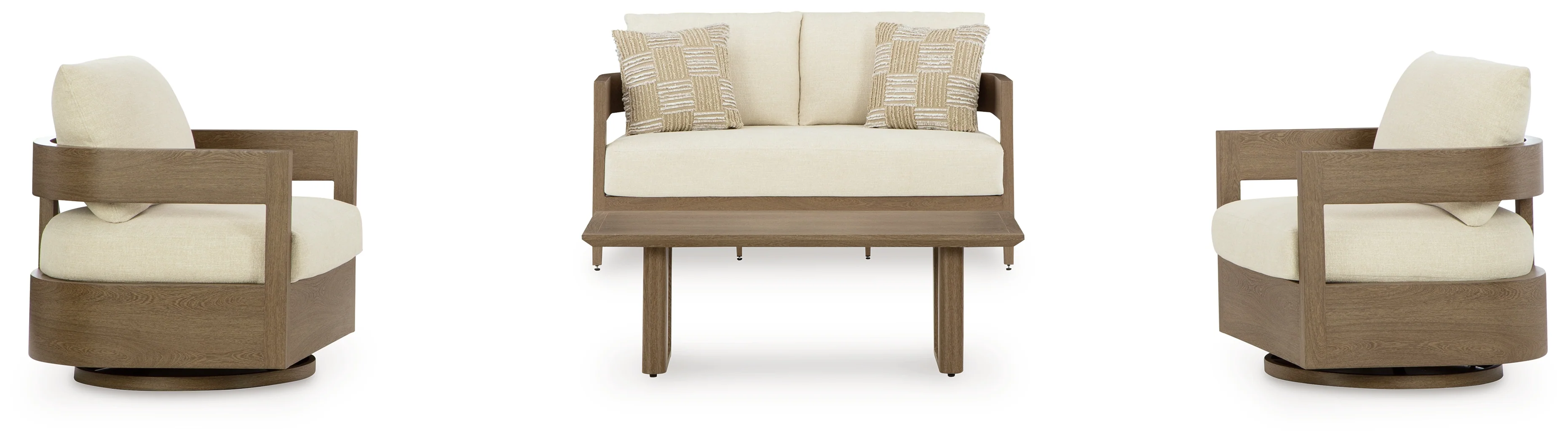 Serene Dark Brown/White Bay Outdoor Loveseat and 2 Chairs with Coffee Table - Image 2