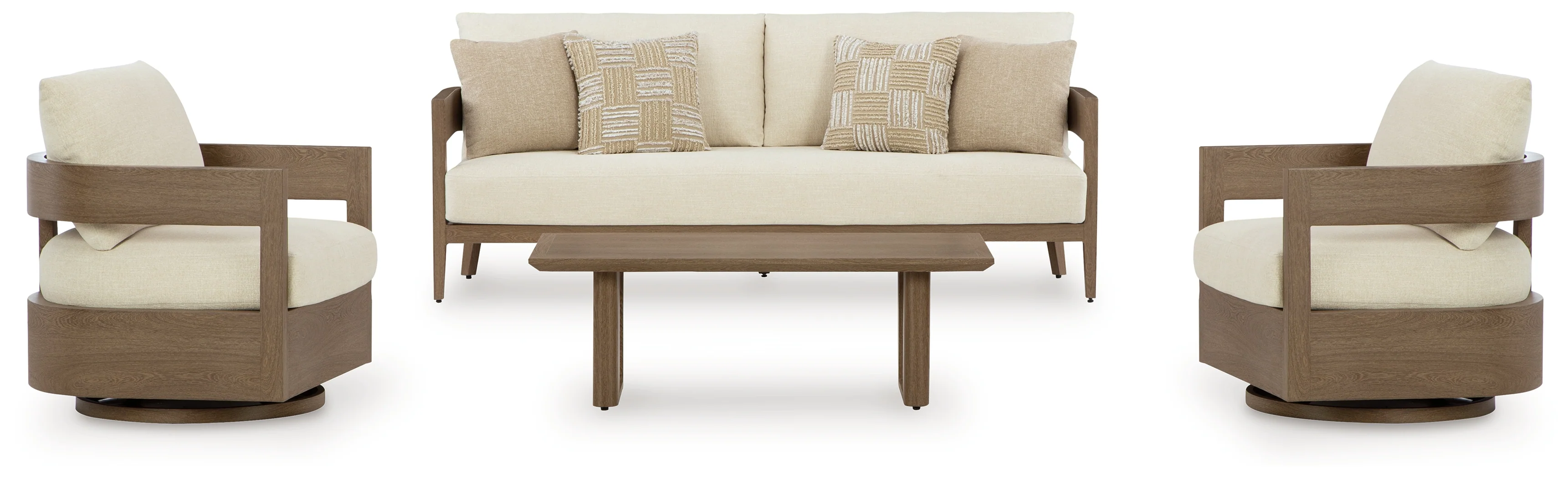 Serene Dark Brown/White Bay Outdoor Sofa and 2 Chairs with Coffee Table - Image 2