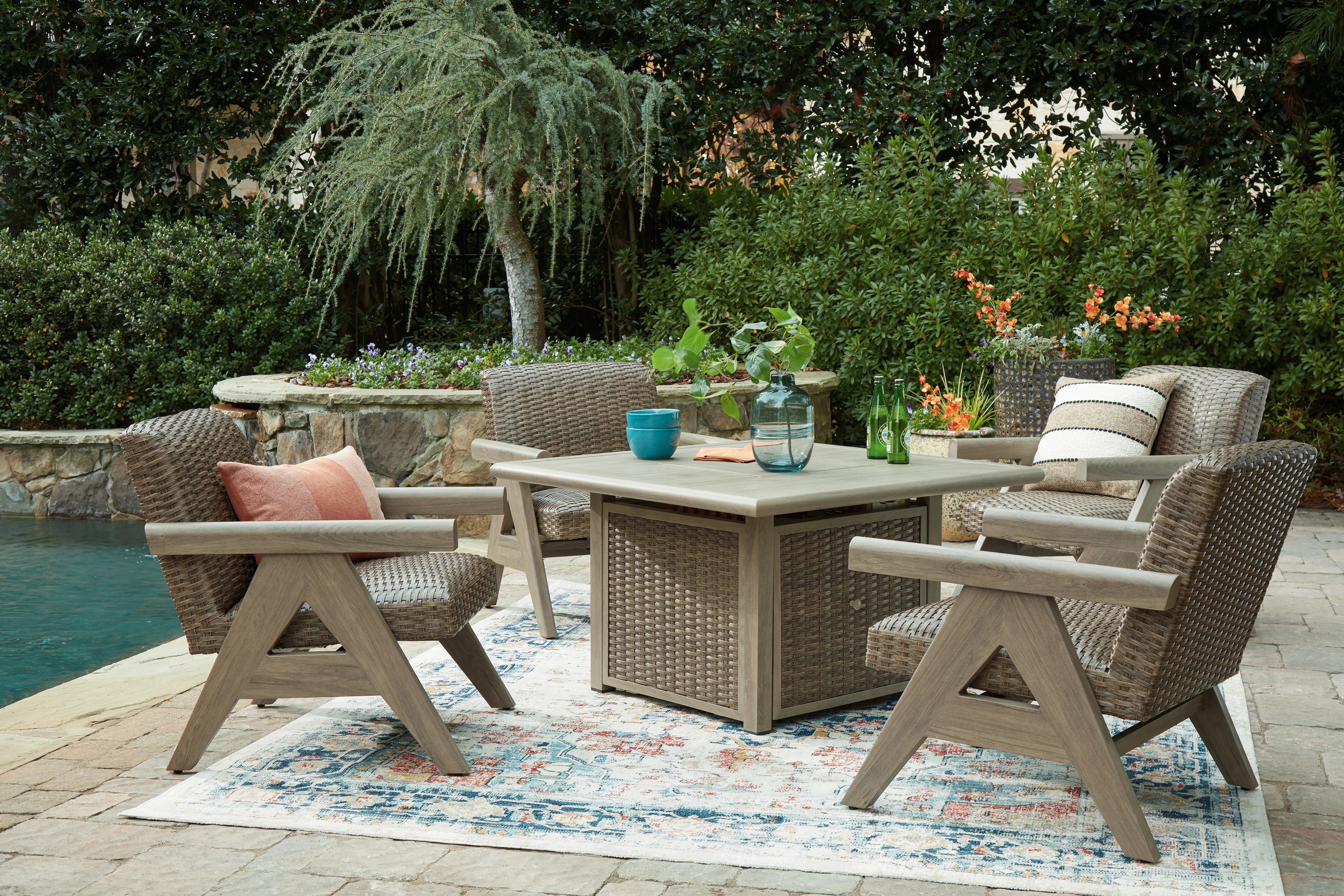Cliff Beige Trails Outdoor Fire Pit Table and 4 Chairs - Image 2