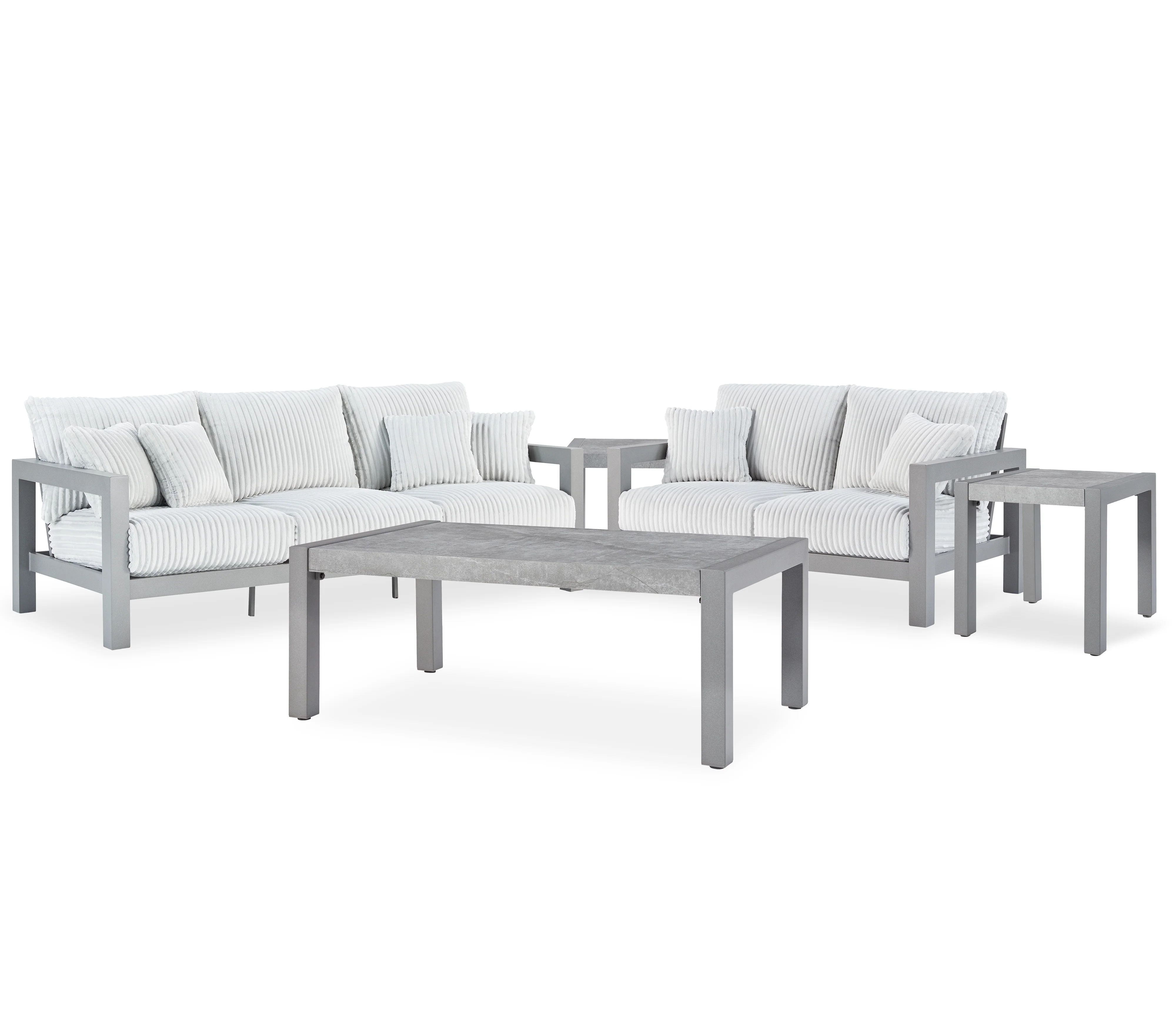Hurley Gray Park Outdoor Sofa and Loveseat with Coffee Table and 2 End Tables - Image 2