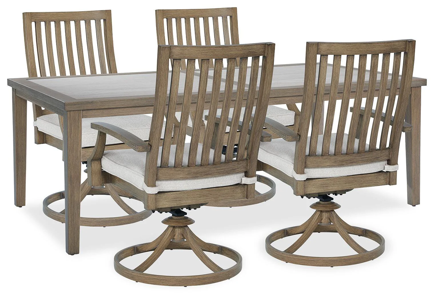 Rainier Brown/Beige Ranch Outdoor Dining Table and 4 Chairs - Image 2