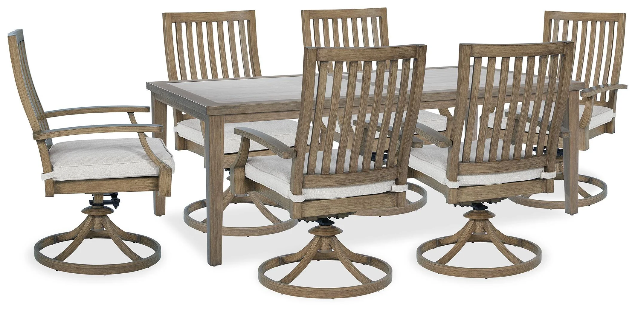 Rainier Brown/Beige Ranch Outdoor Dining Table and 6 Chairs - Image 2