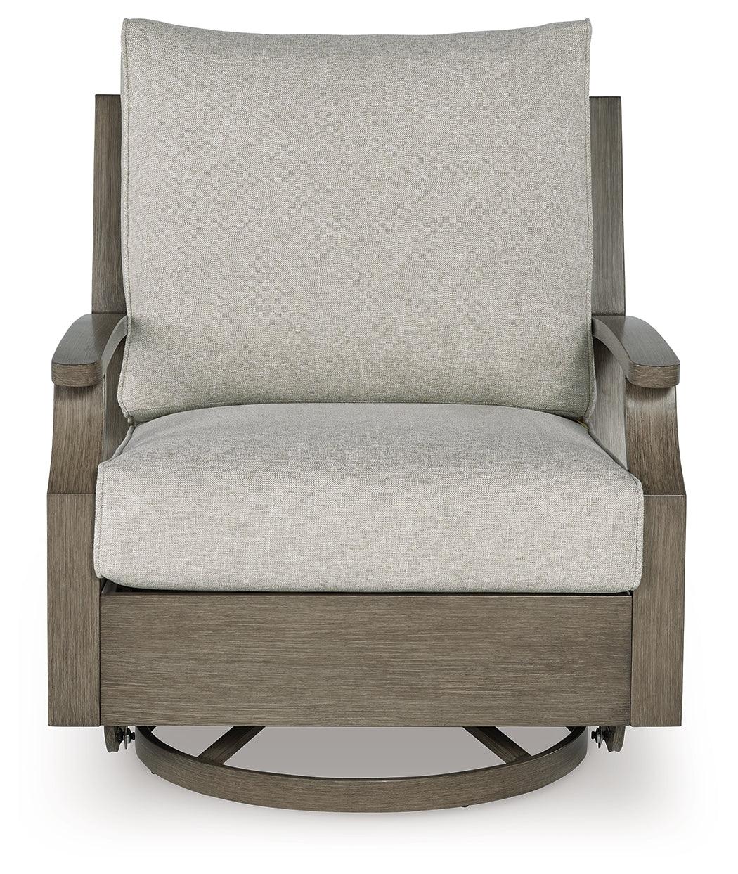 Rainier Ranch Brown/Beige Outdoor Swivel Glider Chair with Cushion - Image 3
