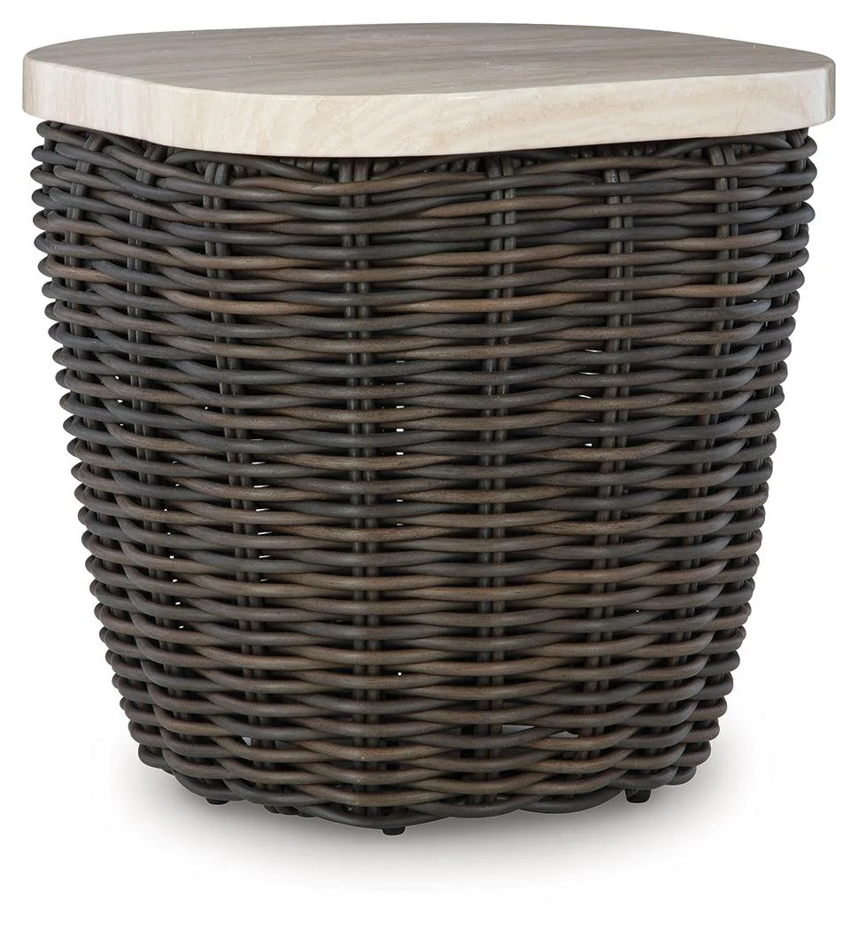 Kimora Beige/Dark Brown Outdoor End Table - Image 2