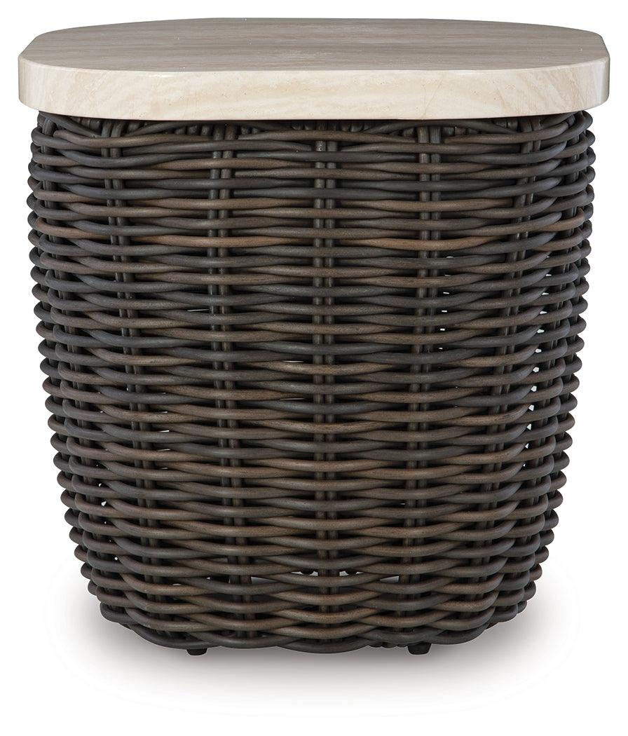 Kimora Beige/Dark Brown Outdoor End Table - Image 3