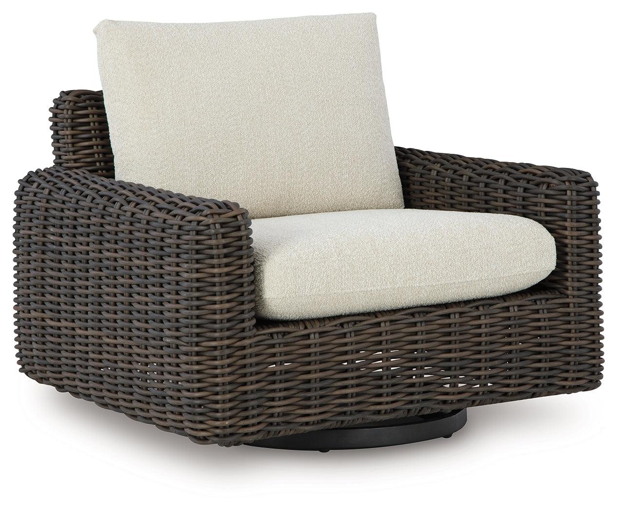 Kimora Beige/Dark Brown Outdoor Swivel Lounge Chair - Image 2