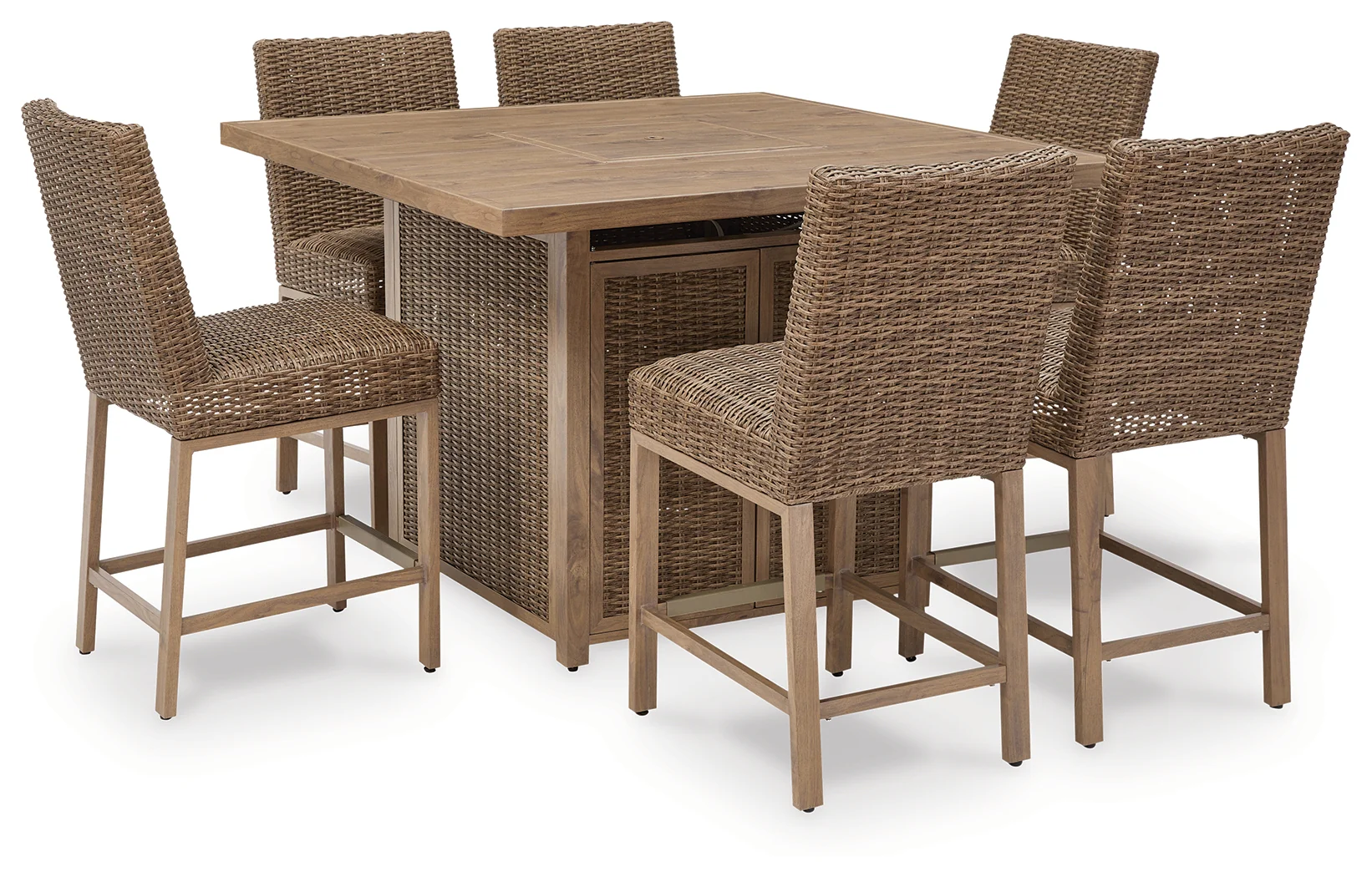 Walton Driftwood Bridge Outdoor Fire Pit Table and 6 Barstools - Image 3