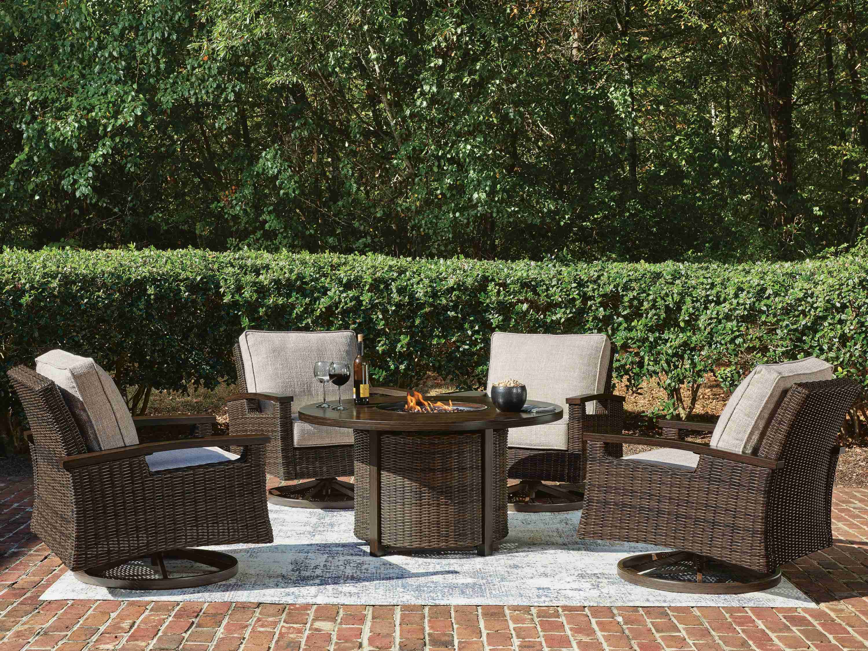 Monterey Dark Brown Point Outdoor Fire Pit Table and 4 Chairs - Image 2