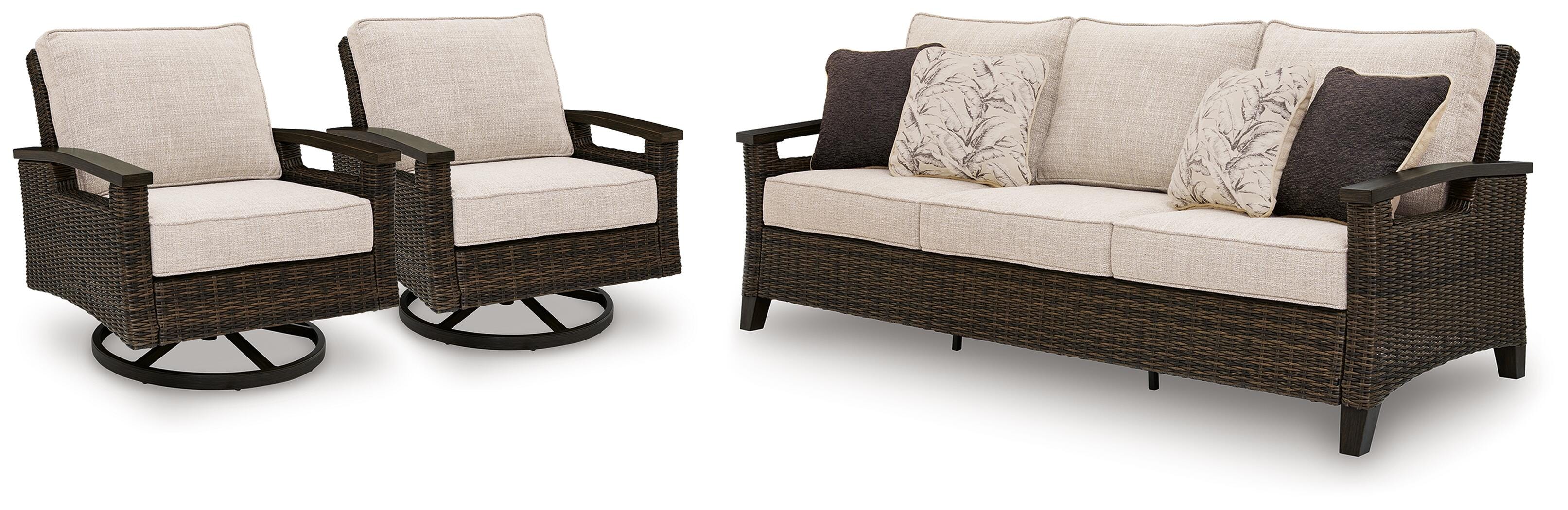 Monterey Dark Brown Point Outdoor Sofa with 2 Lounge Chairs - Image 2