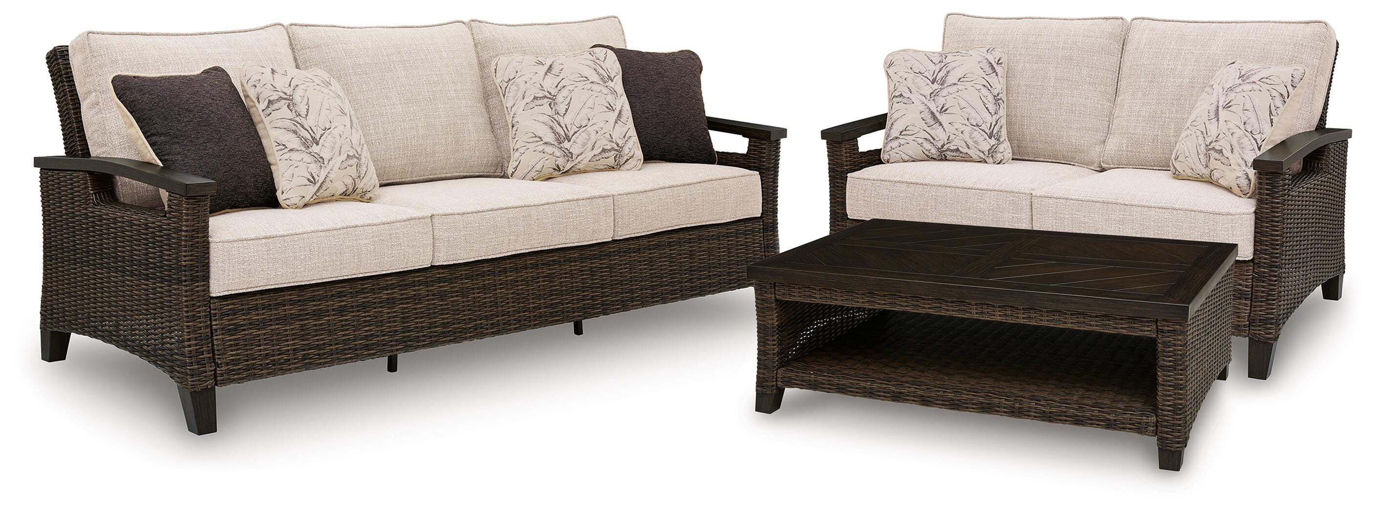 Monterey Dark Brown Point Outdoor Sofa and Loveseat with Coffee Table - Image 2