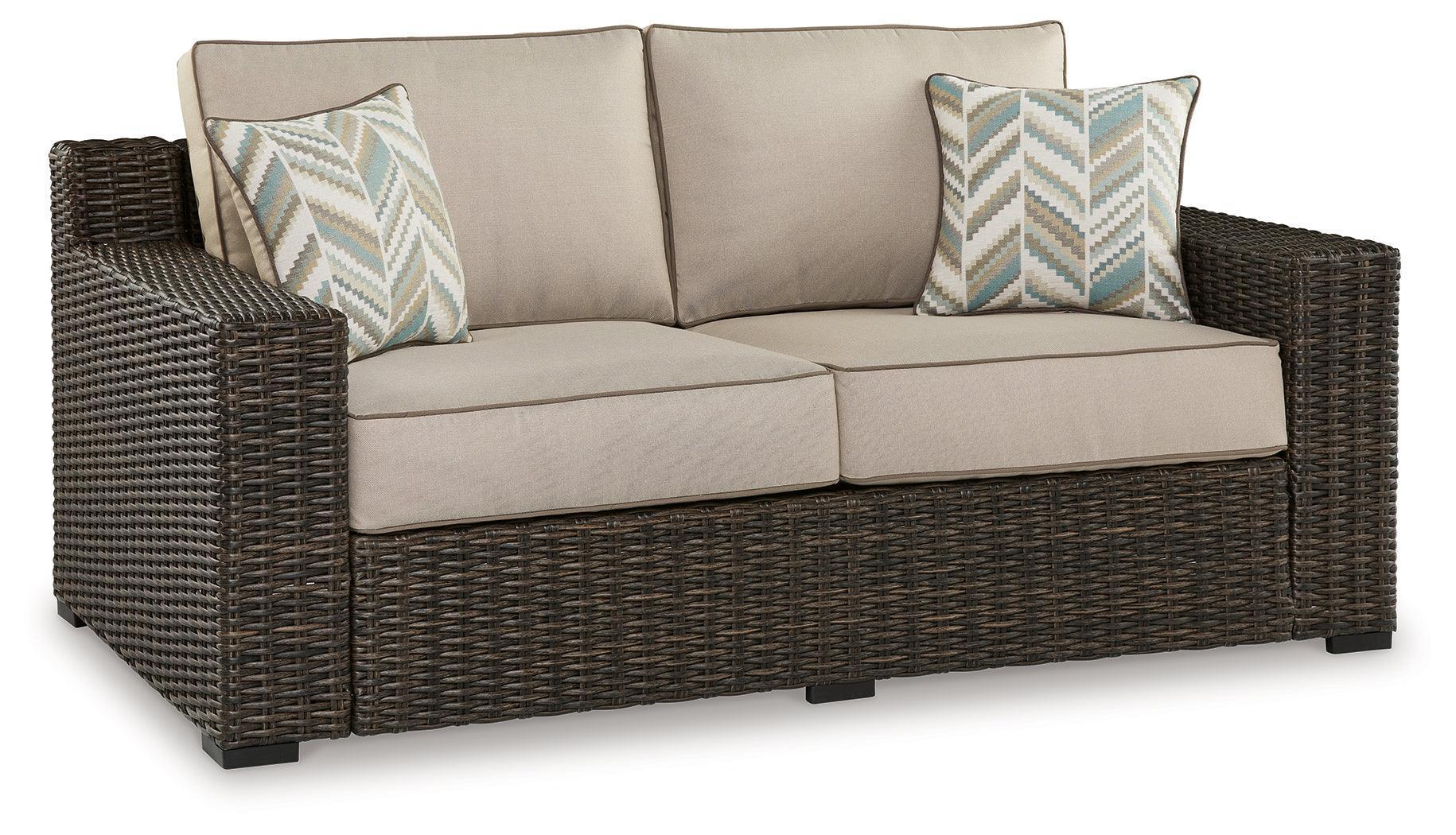 Coastline Bay Brown Outdoor Loveseat With Cushion - Image 2