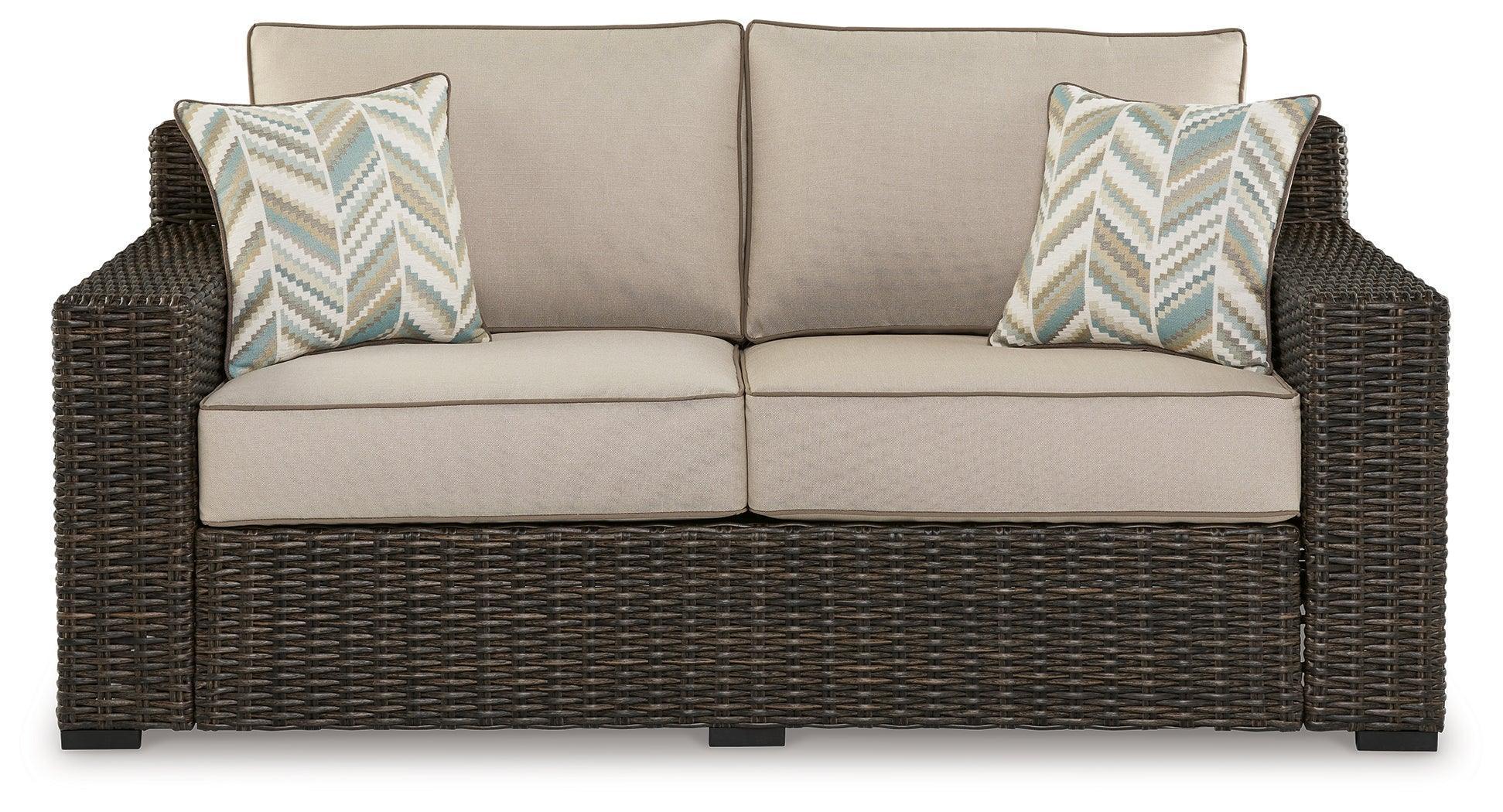 Coastline Bay Brown Outdoor Loveseat With Cushion - Image 3