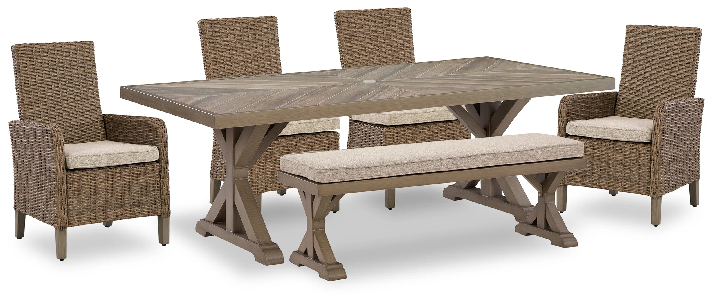 Laguna Beige Heights Outdoor Dining Table and 4 Chairs and Bench - Image 2