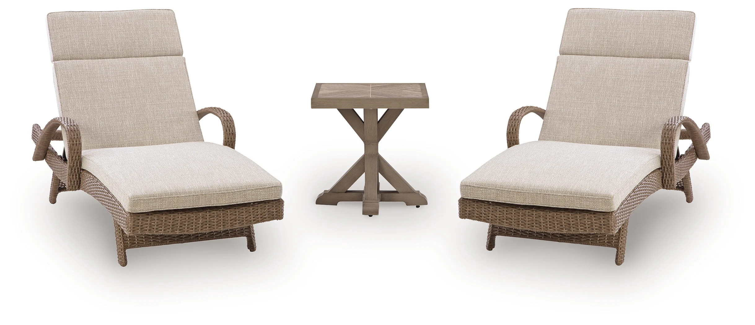 Laguna Beige Heights 2 Outdoor Lounge Chairs with End Table - Image 2