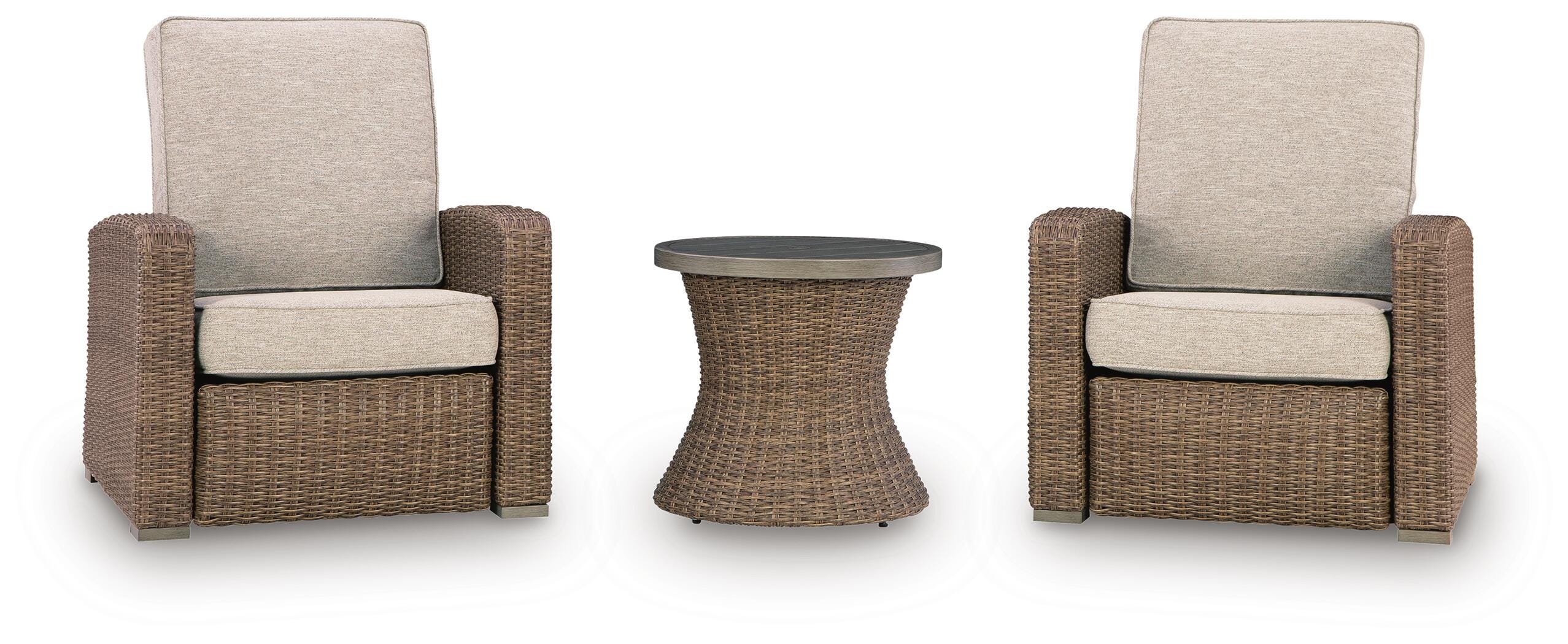Laguna Beige Heights 2 Outdoor Recliners and End Table - Image 3
