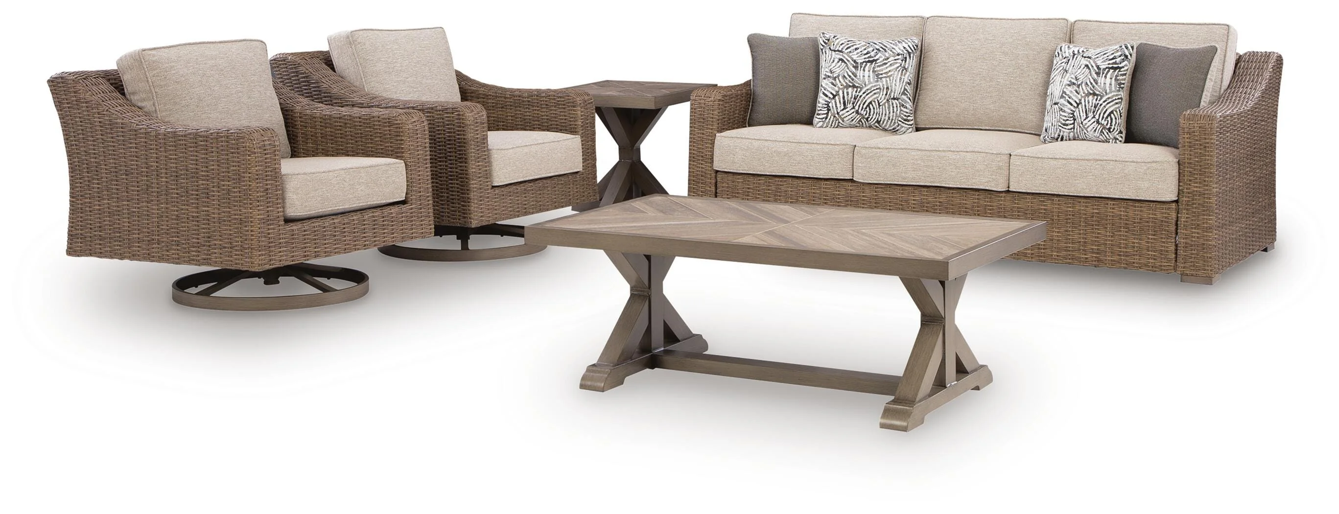 Laguna Beige Heights Outdoor Sofa and 2 Lounge Chairs with Coffee Table and End Table - Image 2