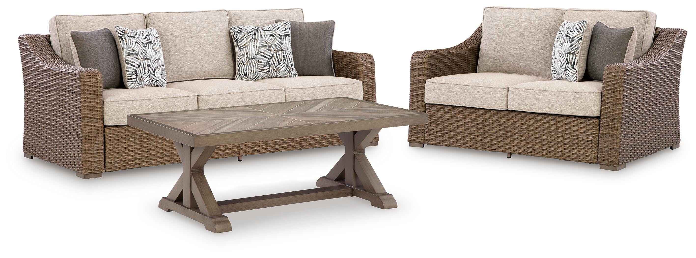 Laguna Beige Heights Outdoor Sofa and Loveseat with Coffee Table - Image 2