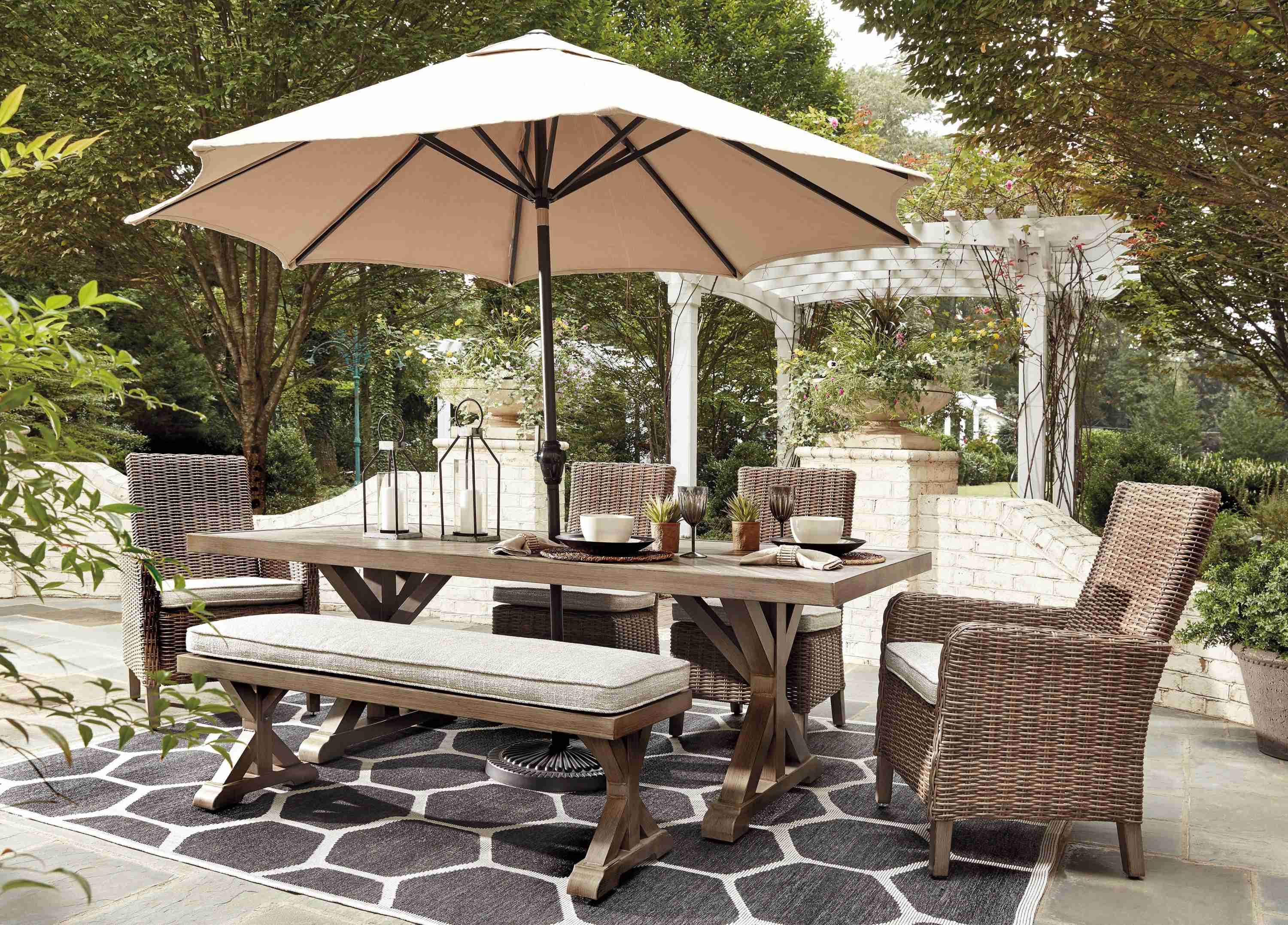 Beachcroft Beige Dining Table With Umbrella Option - Image 3