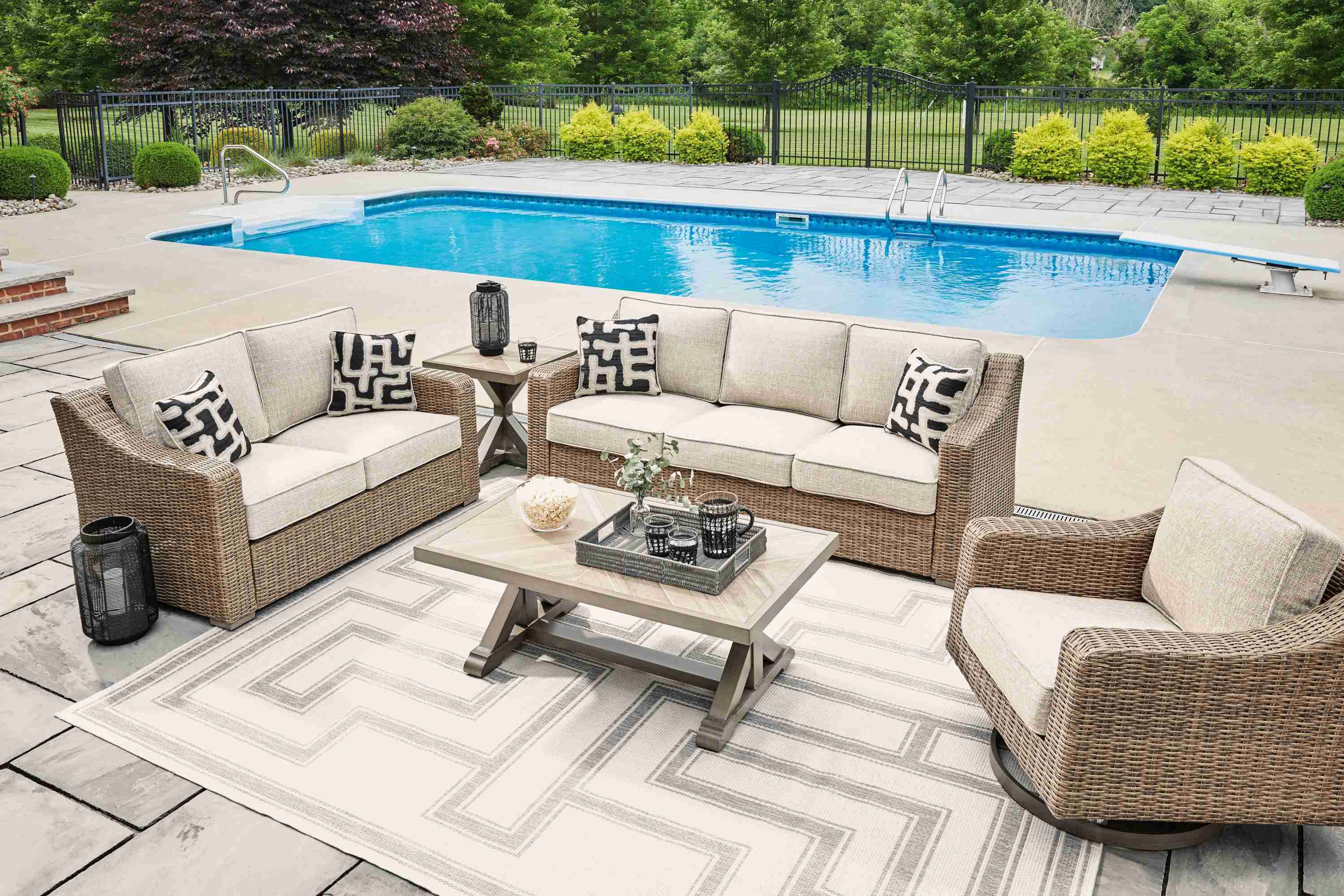 Beachcroft Beige Outdoor Sofa, Loveseat and Chair - Image 3