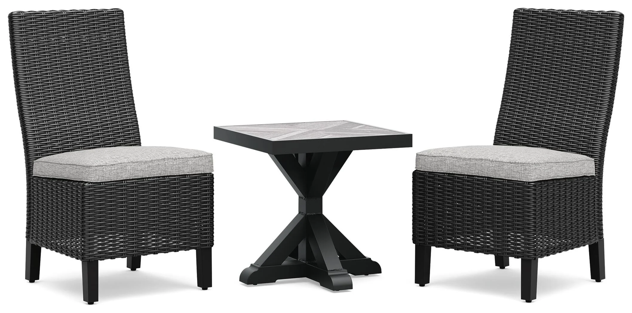 Beachcroft Black/Light Gray 2 Outdoor Chairs with End Table - Image 2