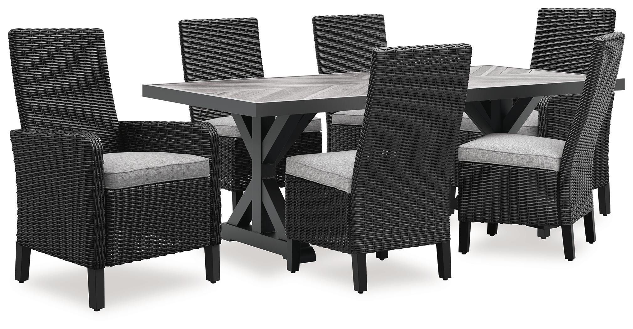 Beachcroft Black/Light Gray Outdoor Dining Table and 6 Chairs - Image 2