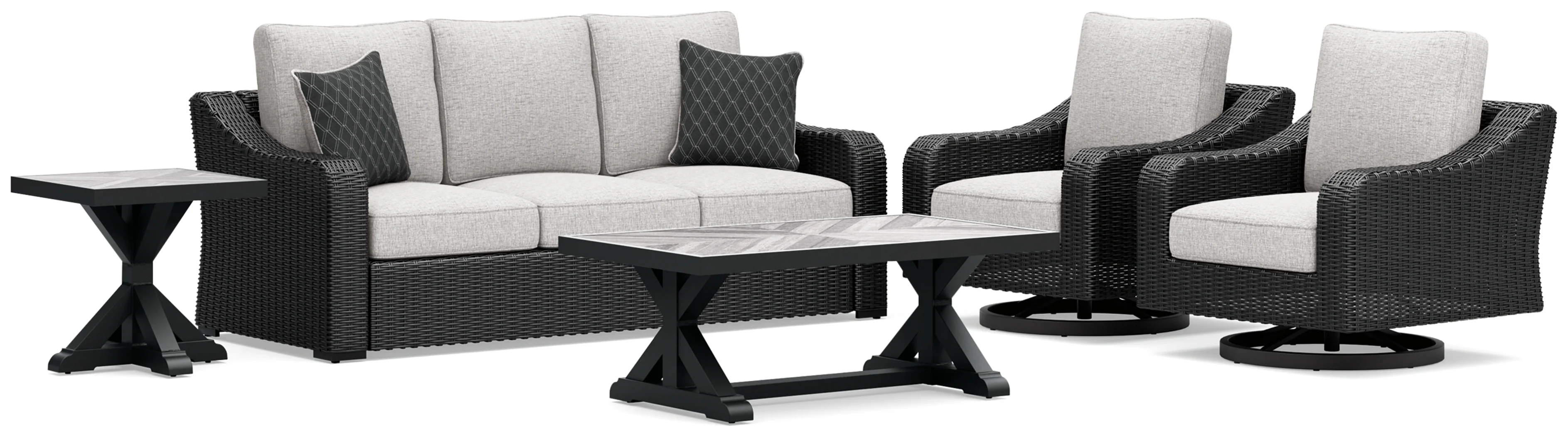 Beachcroft Black/Light Gray Outdoor Sofa and  2 Lounge Chairs with Coffee Table and 2 End Tables - Image 2