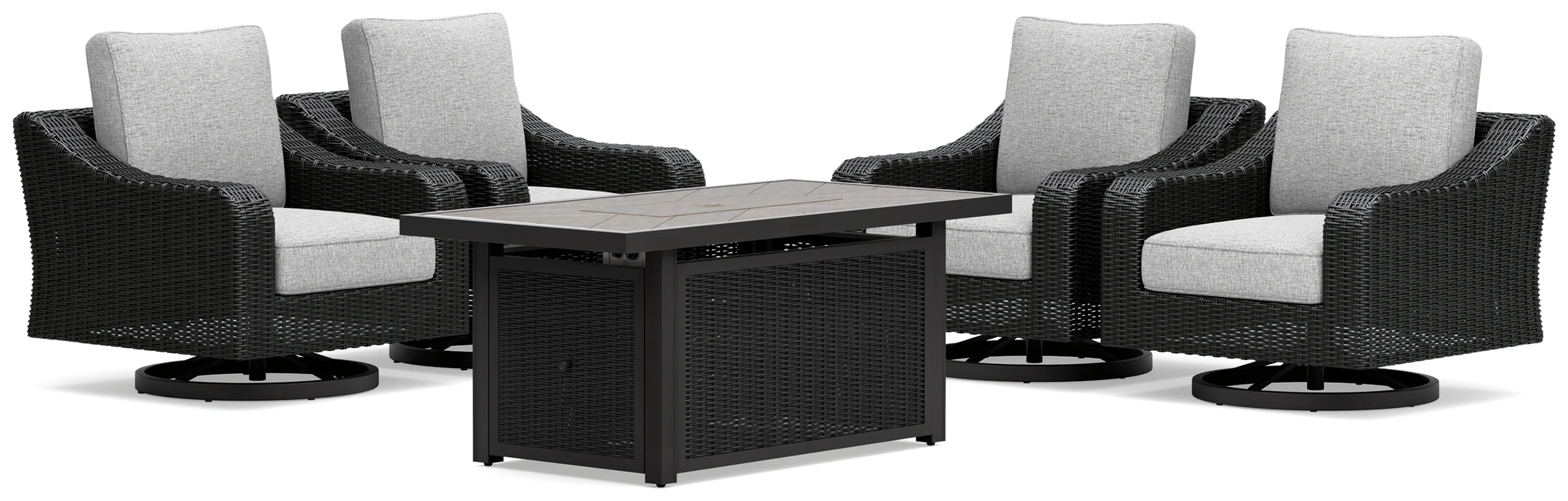 Beachcroft Black/Light Gray Outdoor Fire Pit Table and 4 Chairs - Image 2