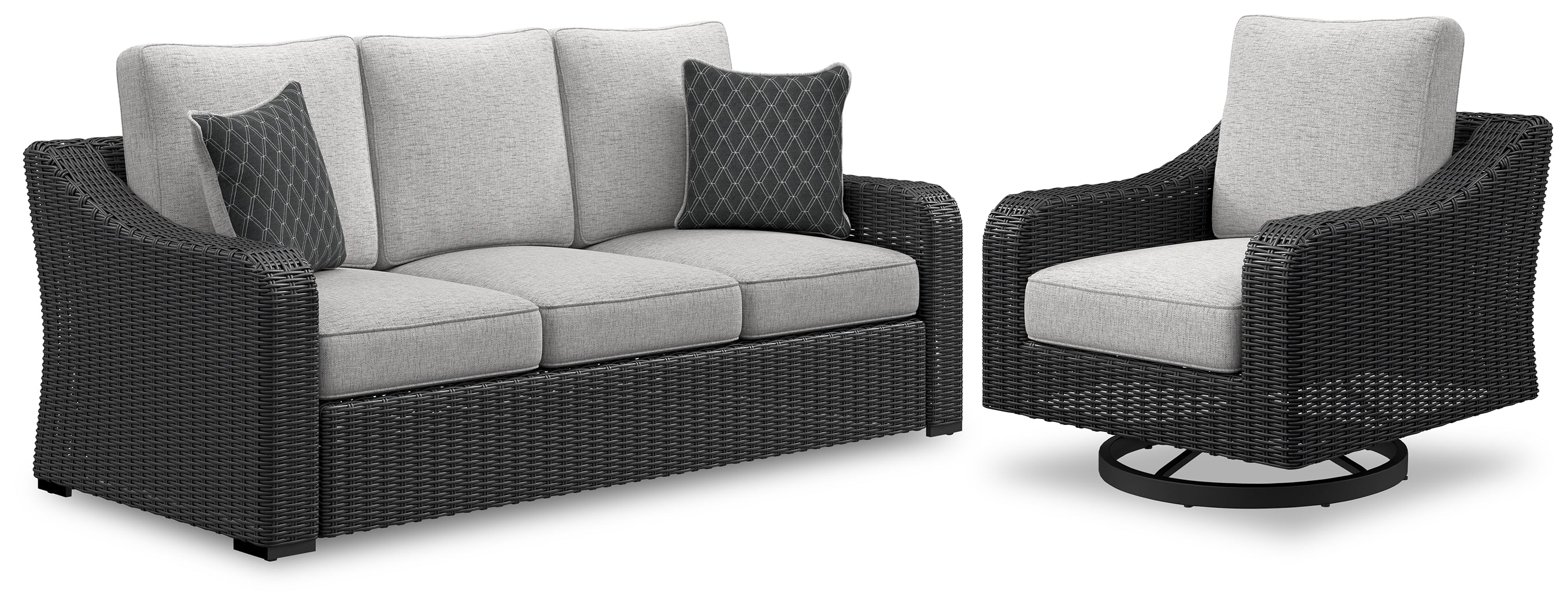 Beachcroft Black/Light Gray Outdoor Sofa with 2 Lounge Chairs - Image 2