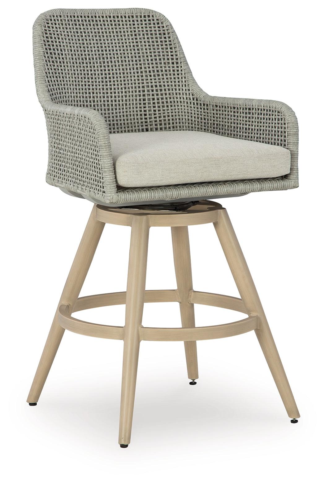 Seton Creek Beige/Gray Outdoor Bar Height Barstool with Cushion (Set of 2) - Image 2