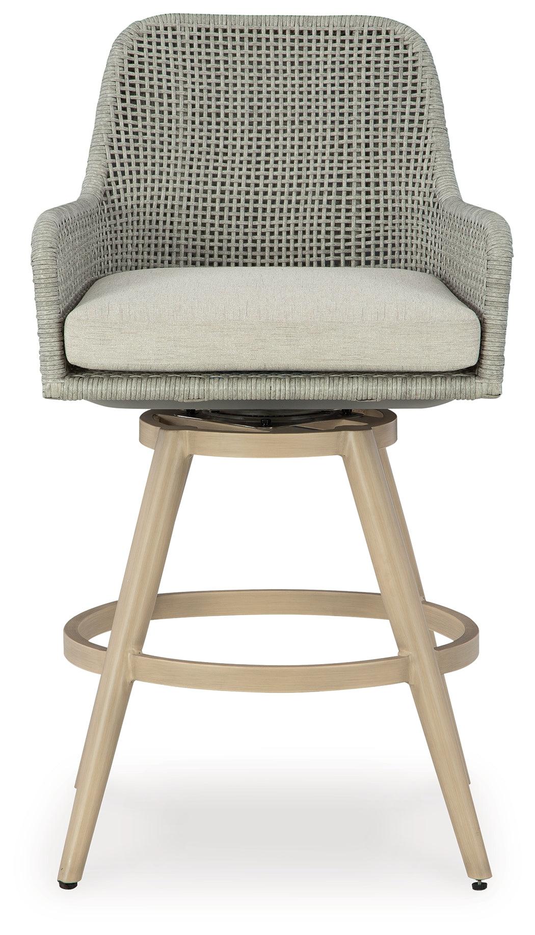 Seton Creek Beige/Gray Outdoor Bar Height Barstool with Cushion (Set of 2) - Image 3