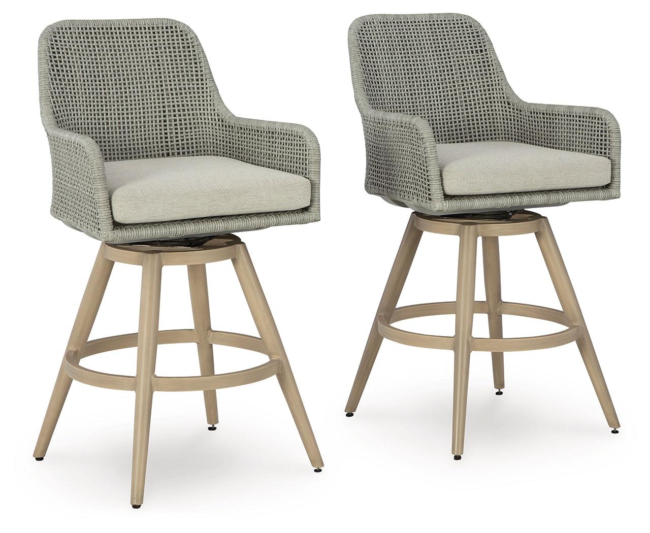 Seton Creek Beige/Gray Outdoor Bar Height Barstool with Cushion (Set of 2) - Image 1