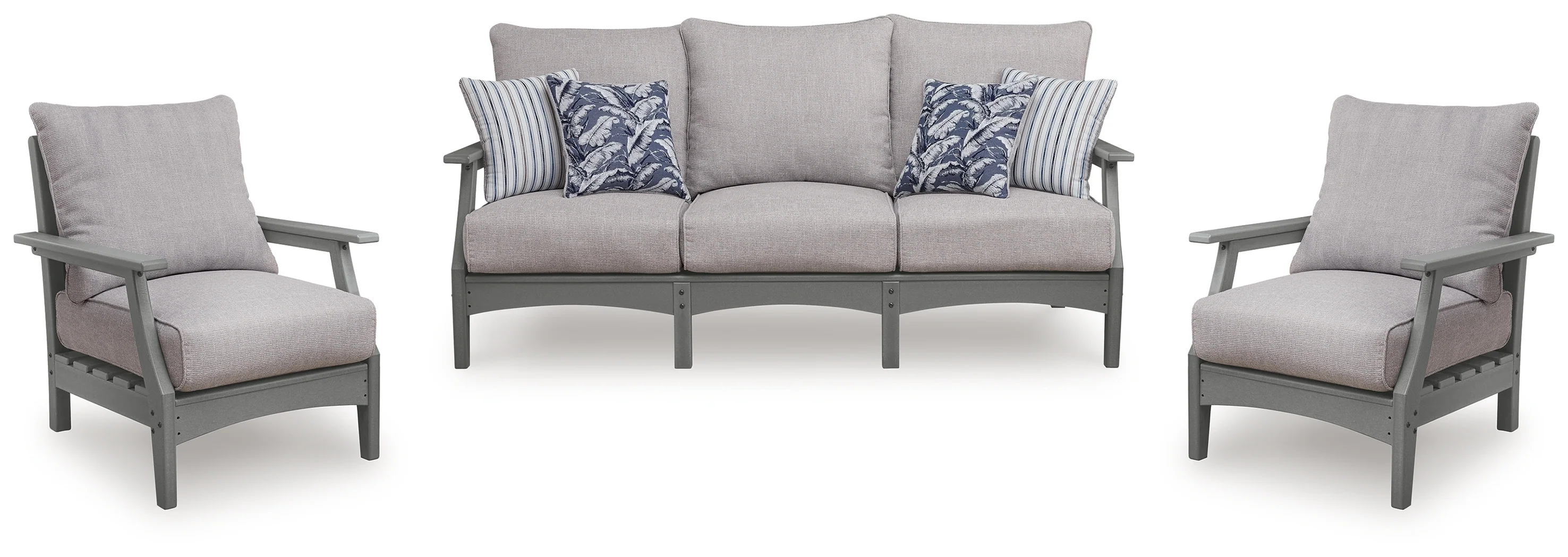 Cove Gray Beach Outdoor Sofa with 2 Lounge Chairs - Image 2