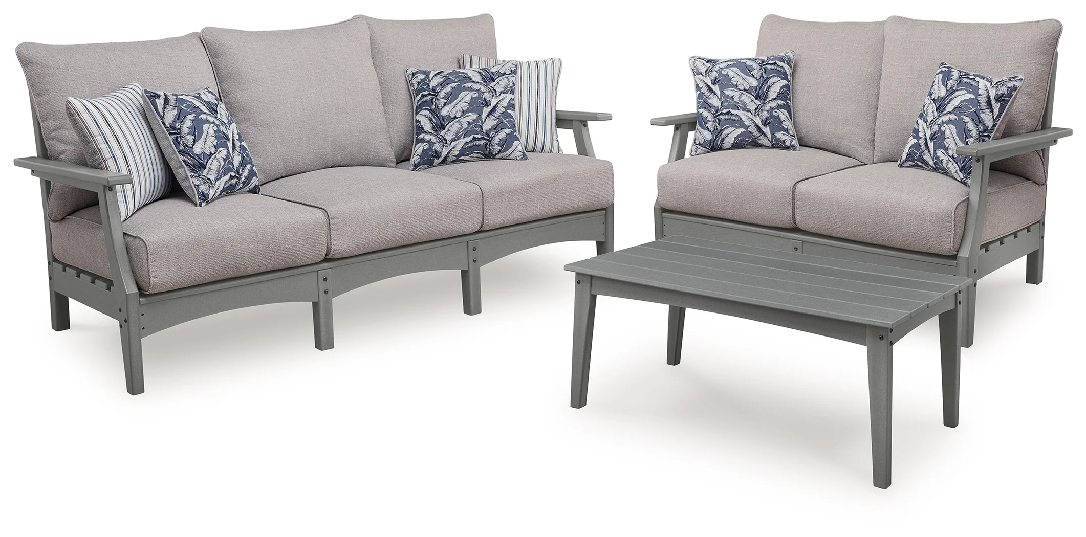 Cove Gray Beach Outdoor Sofa and Loveseat with Coffee Table - Image 2