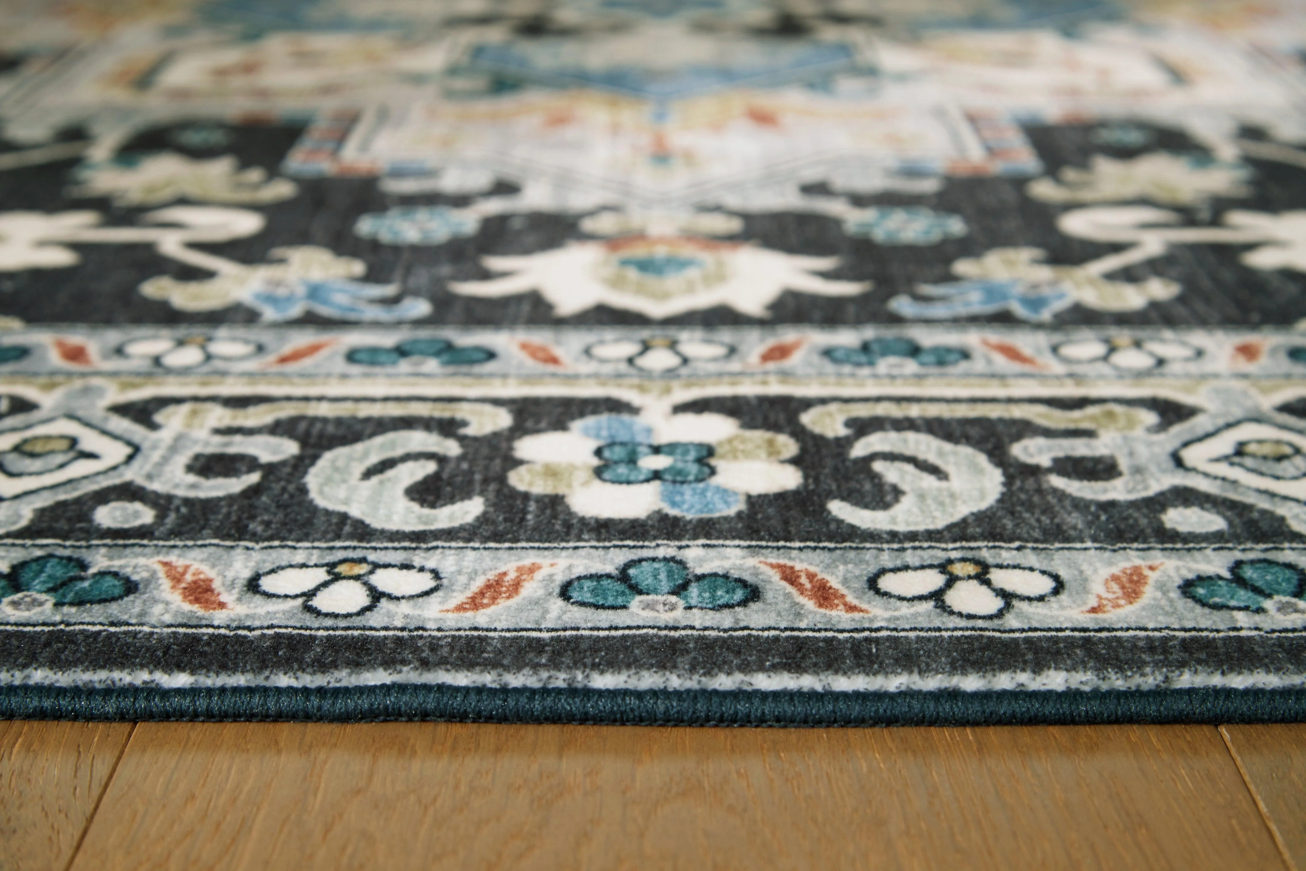 Leningston Black/Cream/Blue 5' x 7' Washable Rug - Image 3