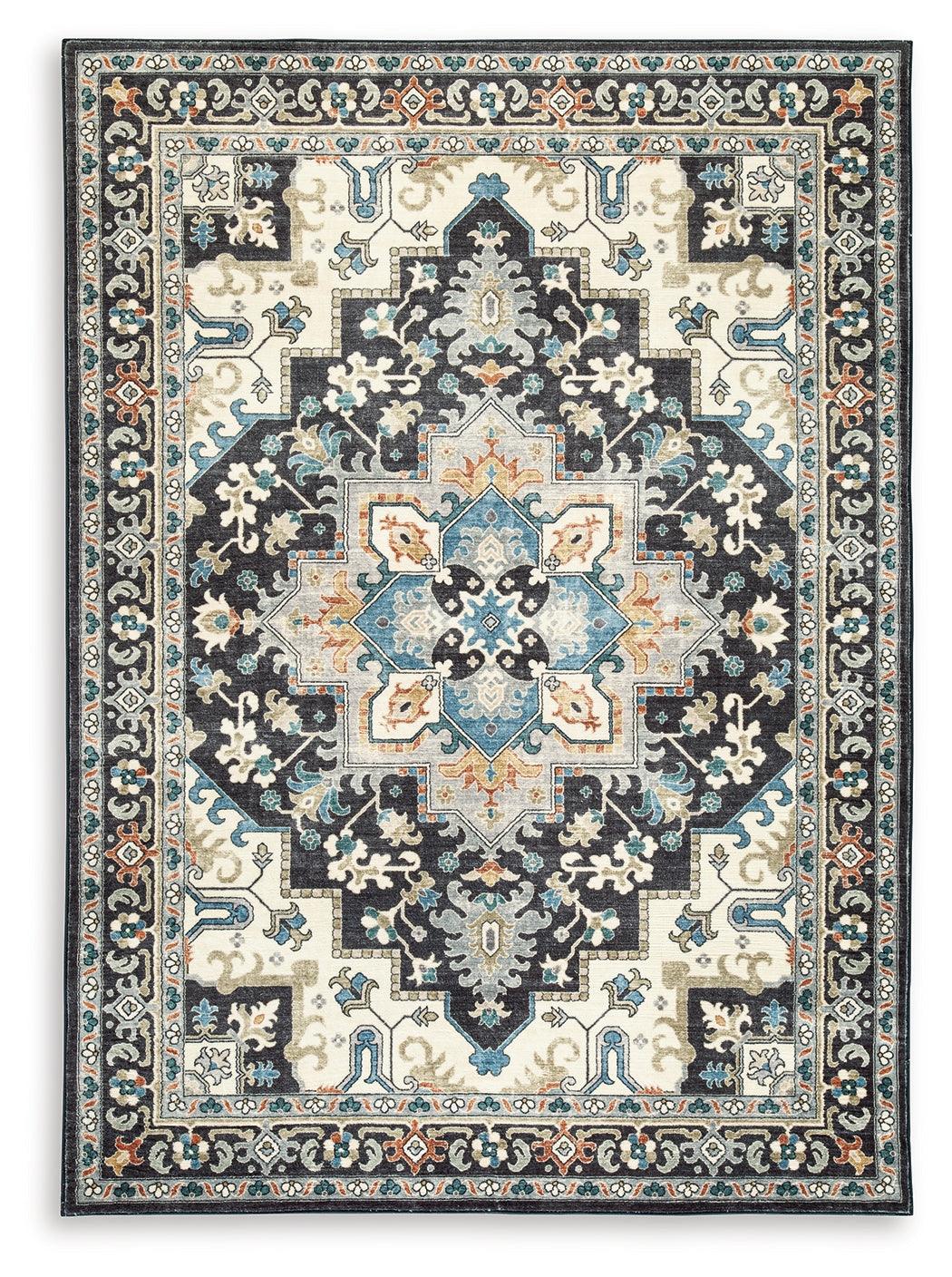 Leningston Black/Cream/Blue 5' x 7' Washable Rug - Image 2