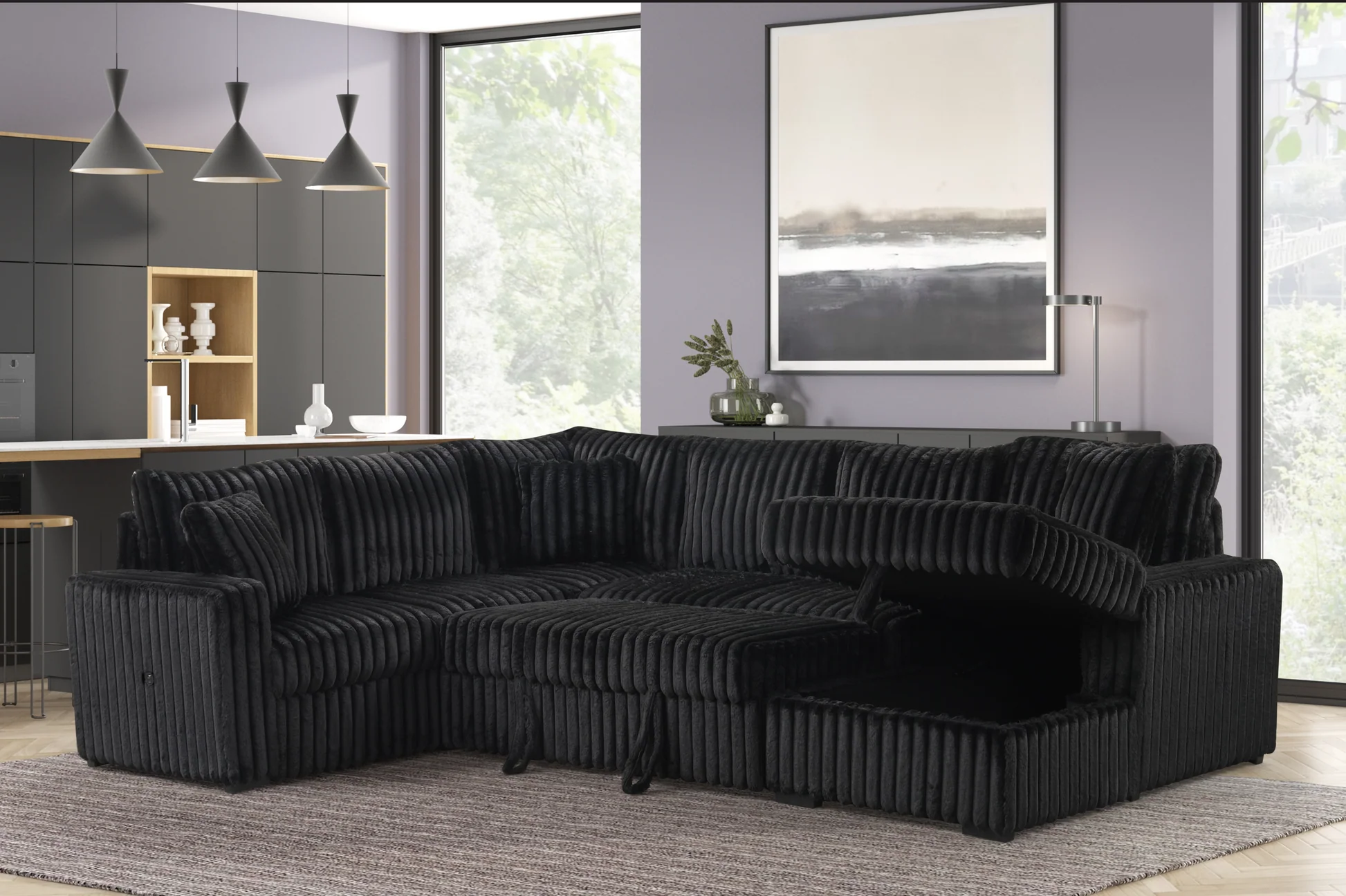 Raha II Black Storage Sectional - Image 1