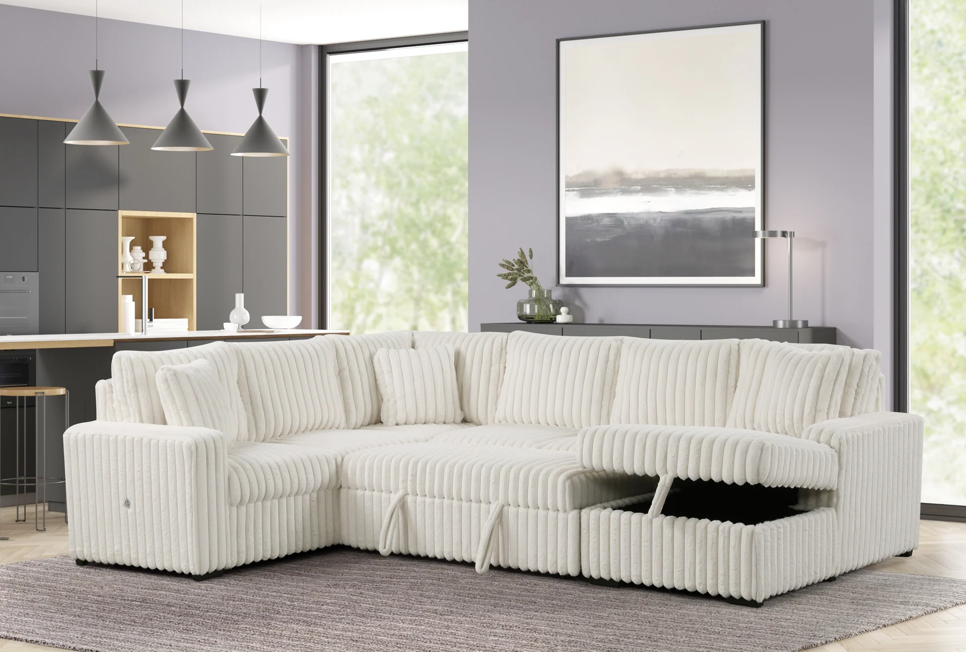 Raha II White Storage Sectional - Image 1