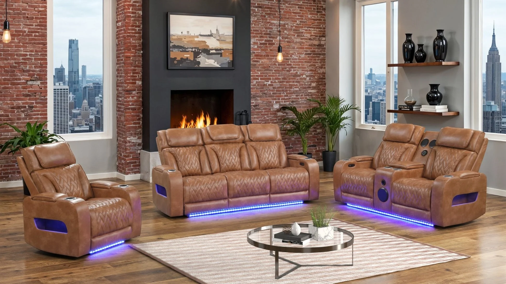 Skyline Brown Leather 3-Piece Reclining Set - Image 3