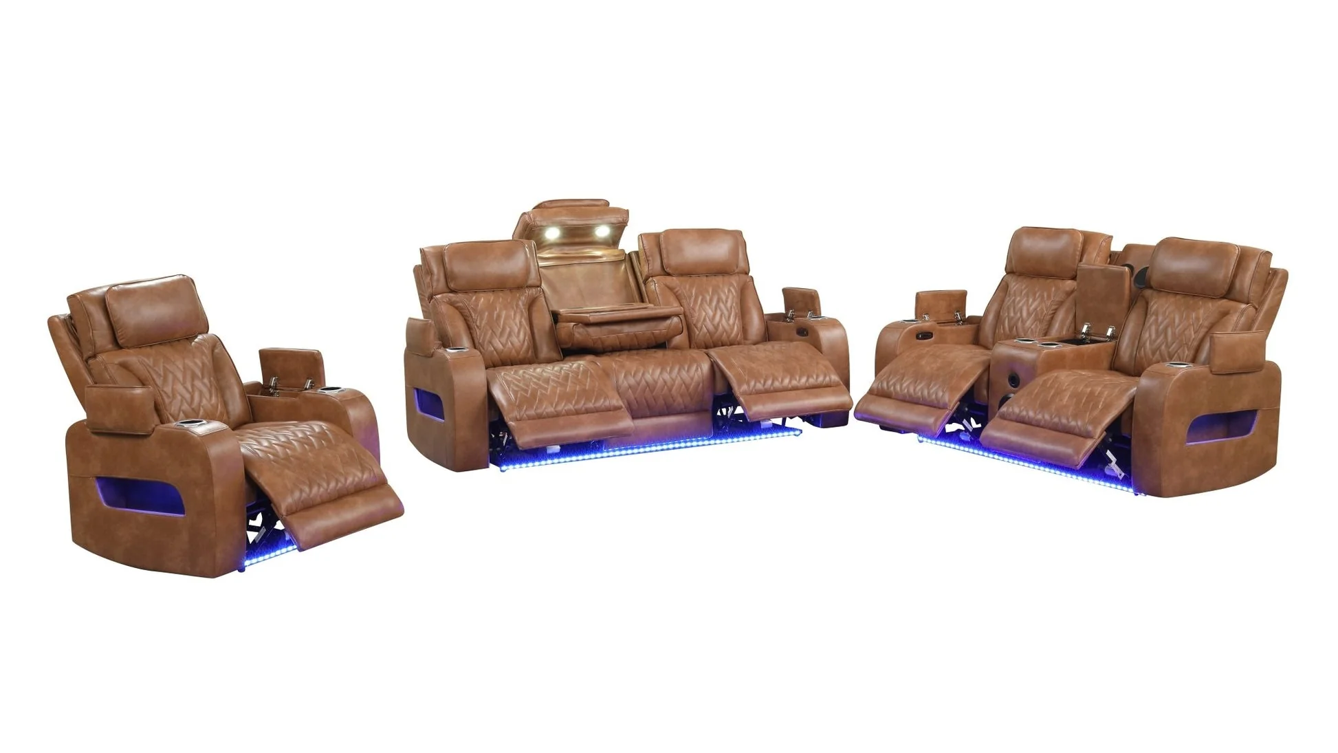 Skyline Brown Leather 3-Piece Reclining Set - Image 2