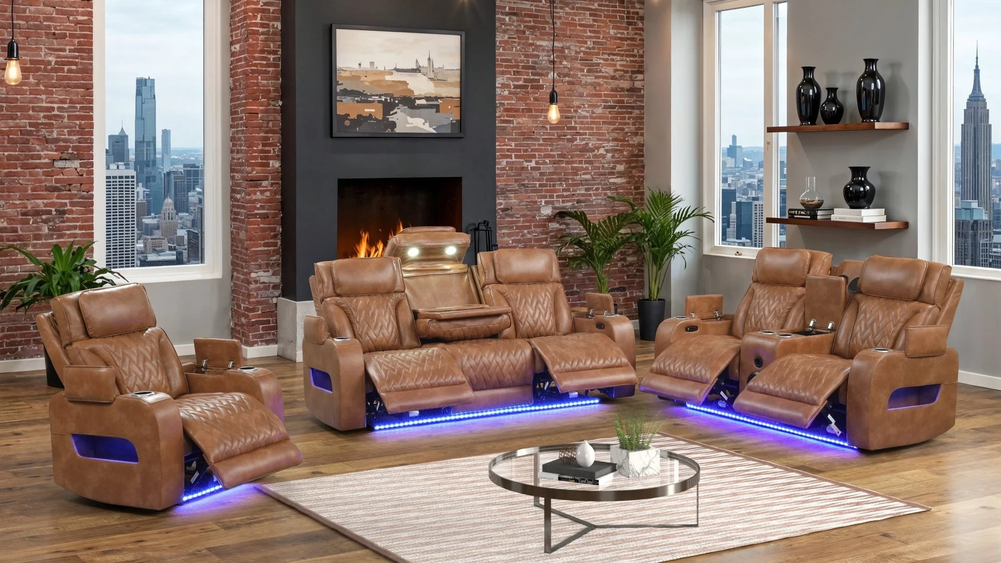Skyline Brown Leather 3-Piece Reclining Set - Image 1