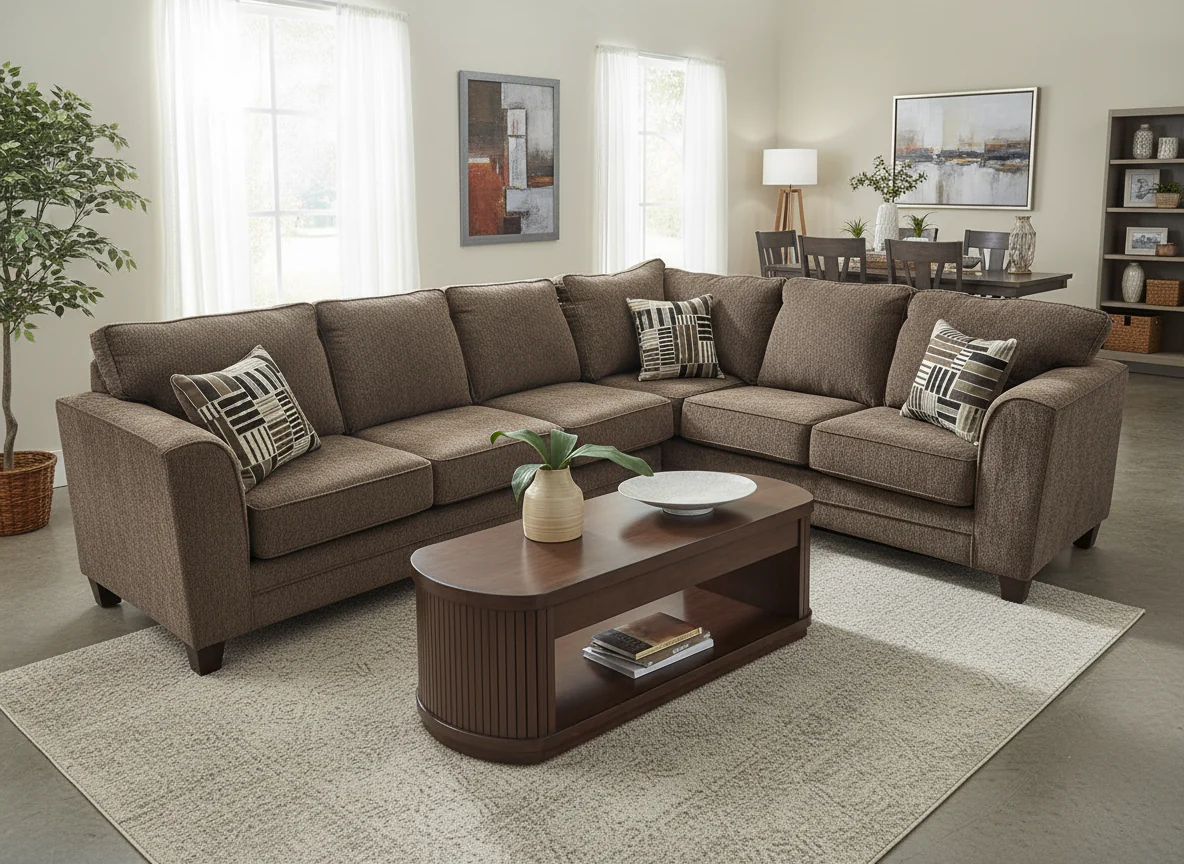Thea Brown Fabric Sectional - Image 1