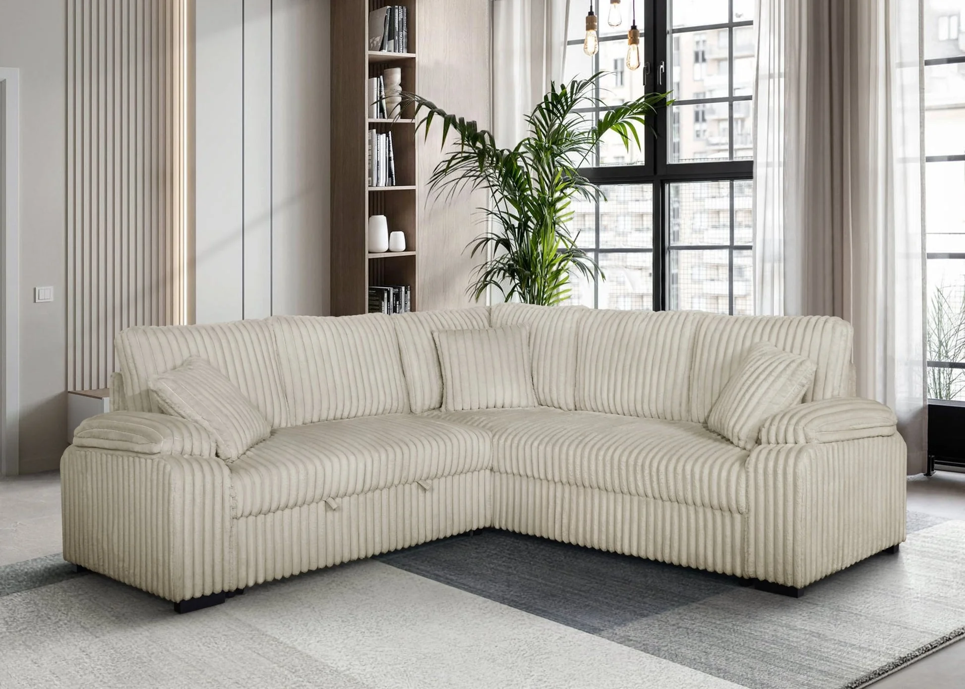 Neeha Cream Corduroy Fabric Sectional - Image 2