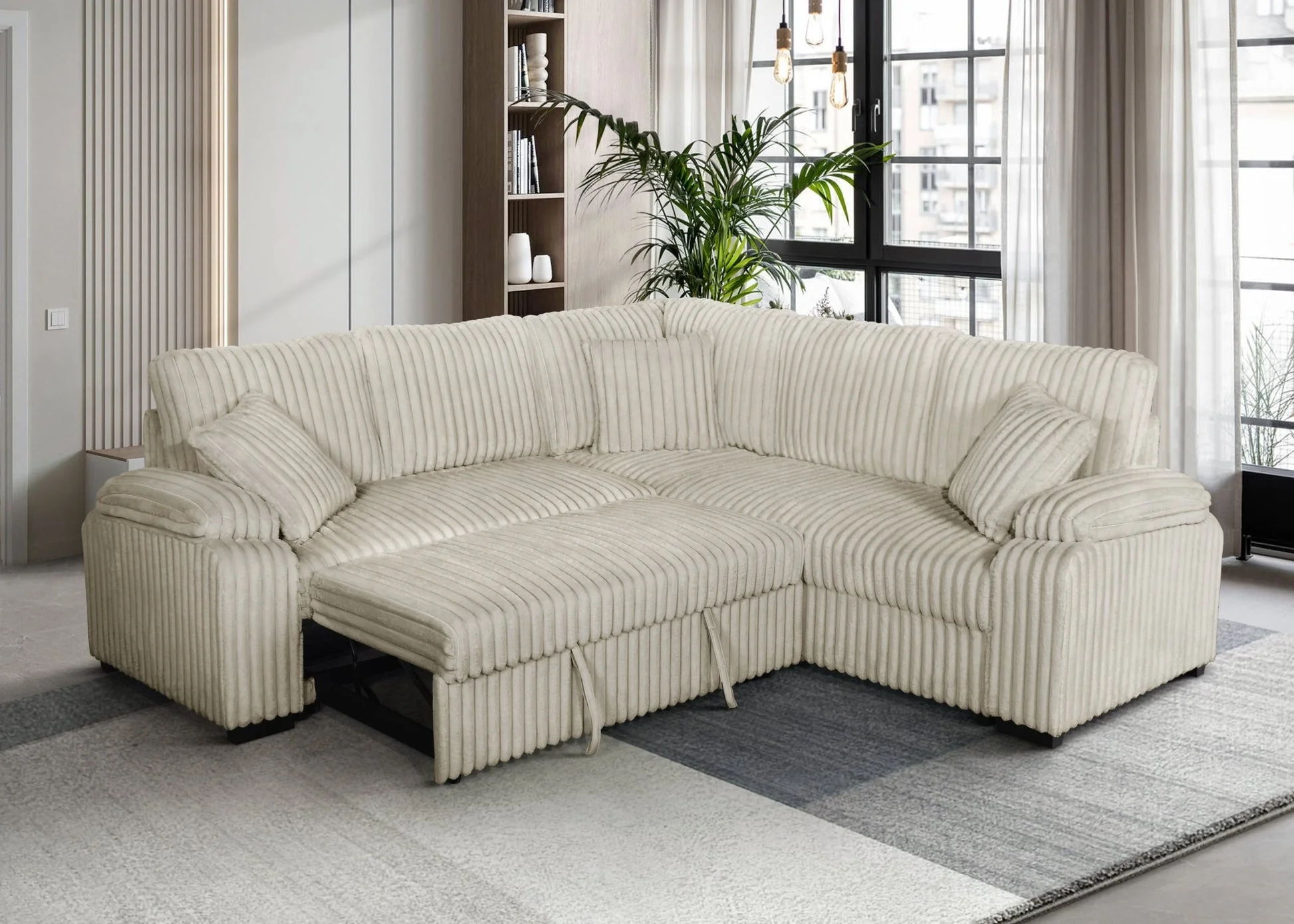 Neeha Cream Corduroy Fabric Sectional - Image 1