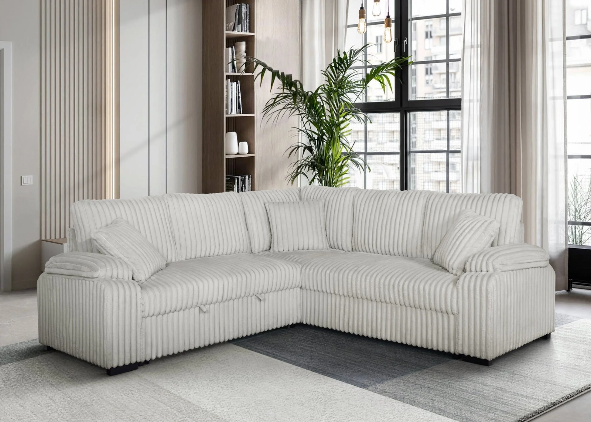 Neeha Gray Corduroy Fabric Sectional - Image 3