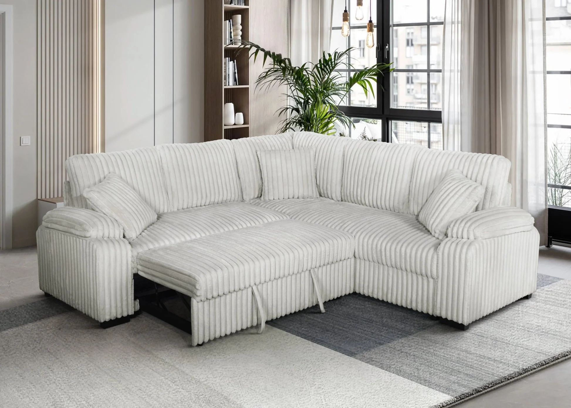 Neeha Gray Corduroy Fabric Sectional - Image 1