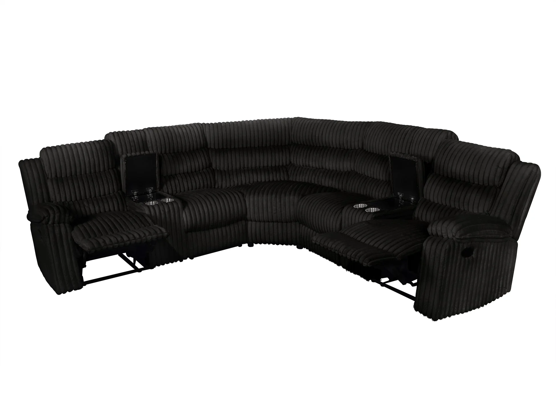 Calantha Black Corduroy Fabric Reclining Sectional - Image 2