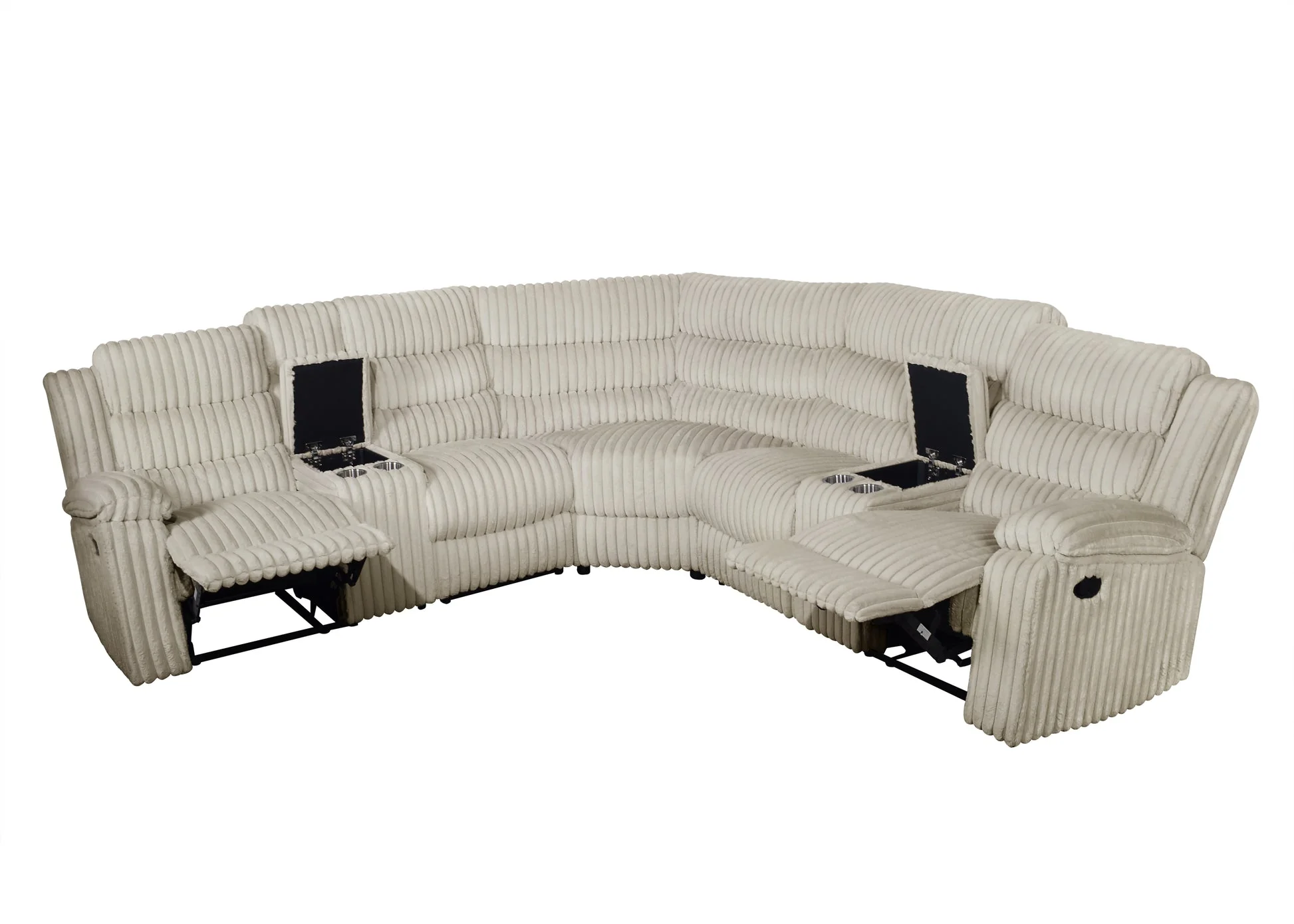 Calantha Cream Corduroy Fabric Reclining Sectional - Image 2
