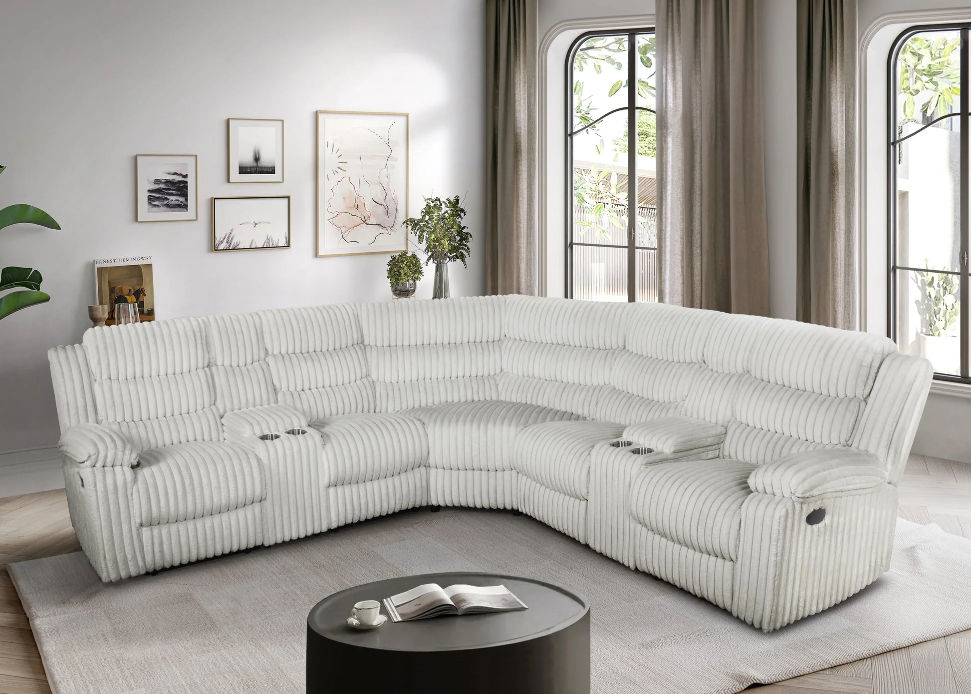 Calantha Gray Corduroy Fabric Reclining Sectional - Image 1