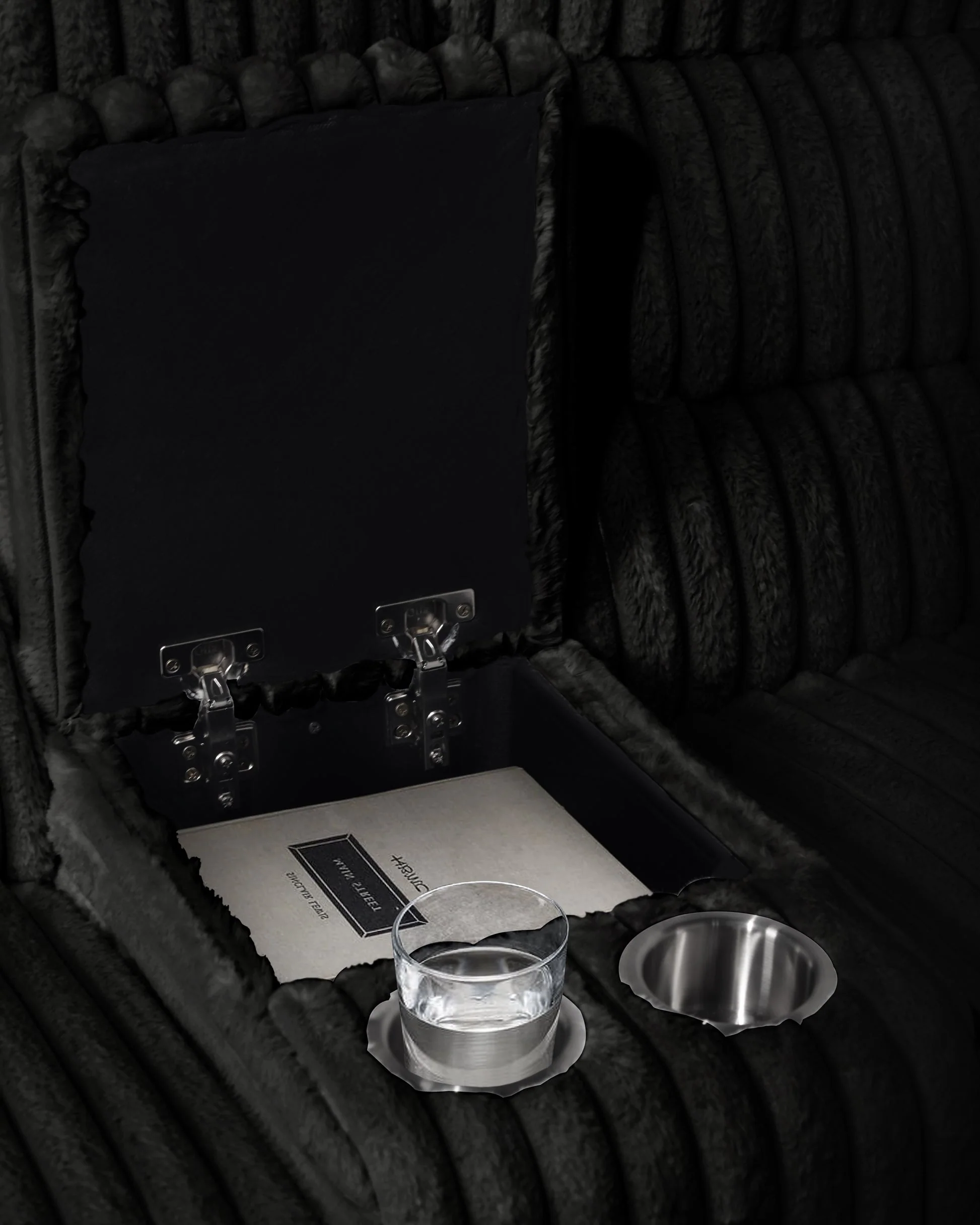 Calantha Black Corduroy Fabric Reclining Sectional - Image 3